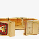 Hermes Red Equestrian Enamel and Gold Plated Loquet Bangle Quartz Watch L01.201