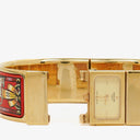 Hermes Red Equestrian Enamel and Gold Plated Loquet Bangle Quartz Watch L01.201
