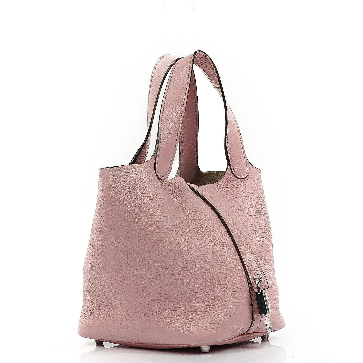 Hermès Rose Sakura Taurillon Clemence Picotin 18 With Palladium Hardware
