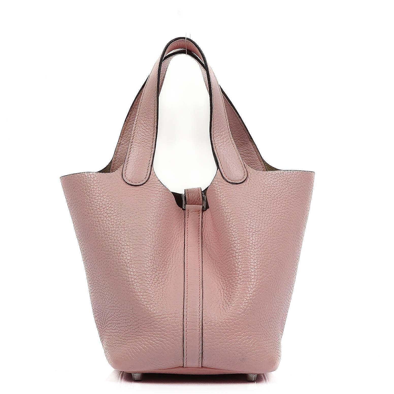 Hermès Rose Sakura Taurillon Clemence Picotin 18 With Palladium Hardware