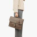 Hermes Sac a Depeches Gris Tourterelle Clemence Leather Palladium Plated 38cm Briefcase Bag