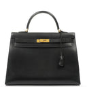 Hermès Vintage Kelly 35 Sellier Black Box Calf Gold Hardware