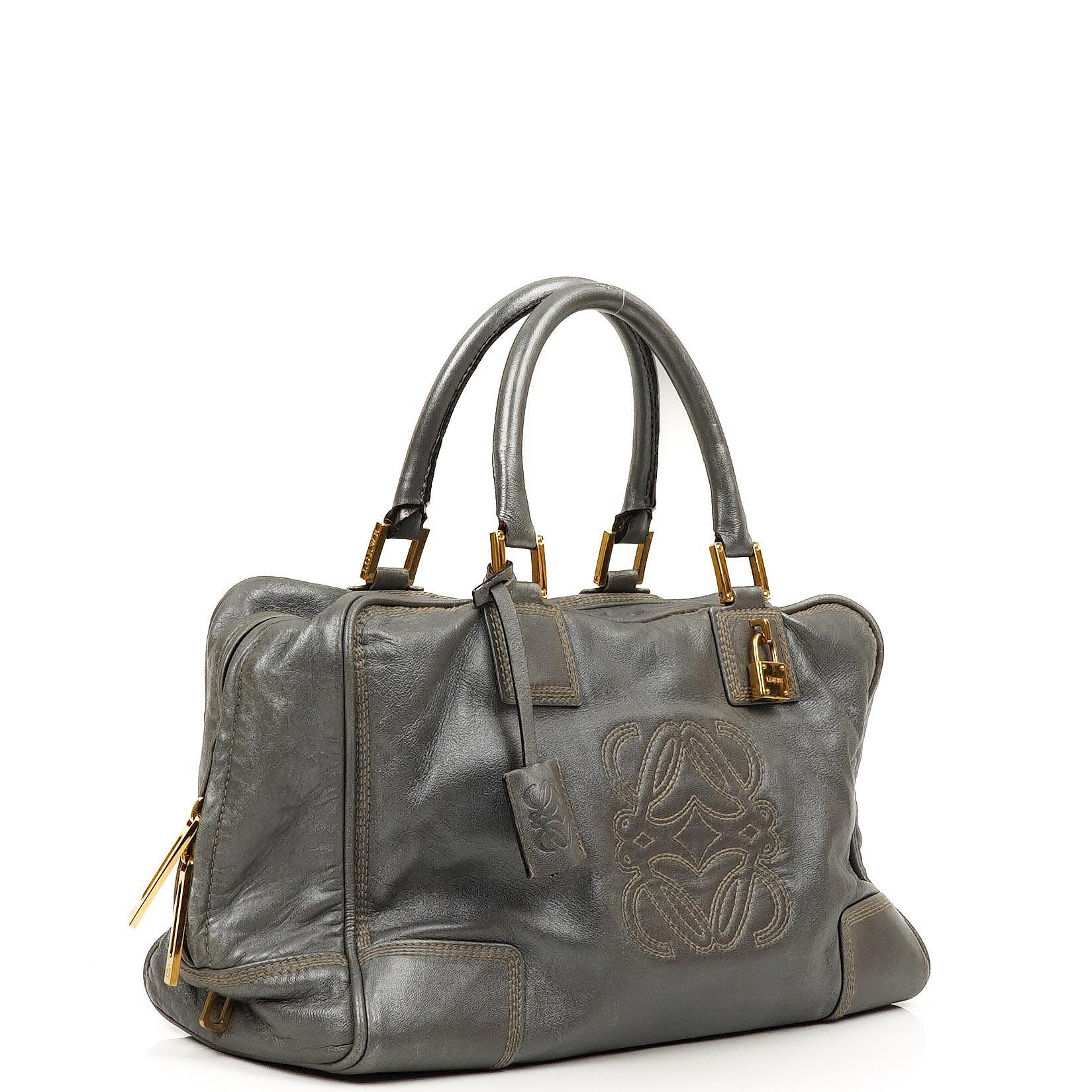 Loewe Amazona 35 Anagram Grey Metallic Calfskin Handbag