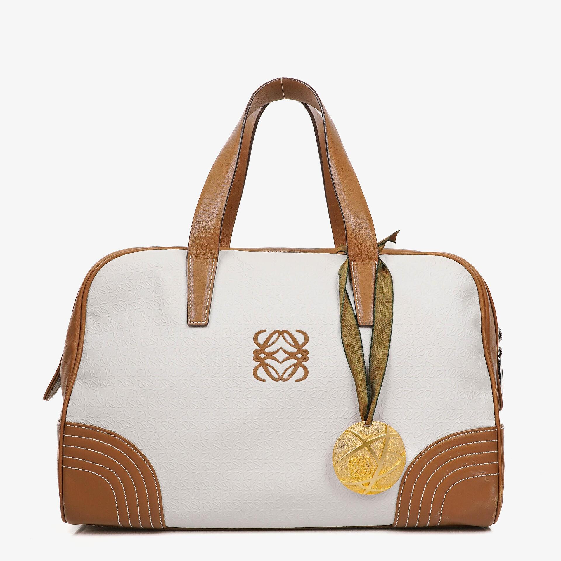 Loewe Boston Brown and White Leather Bag