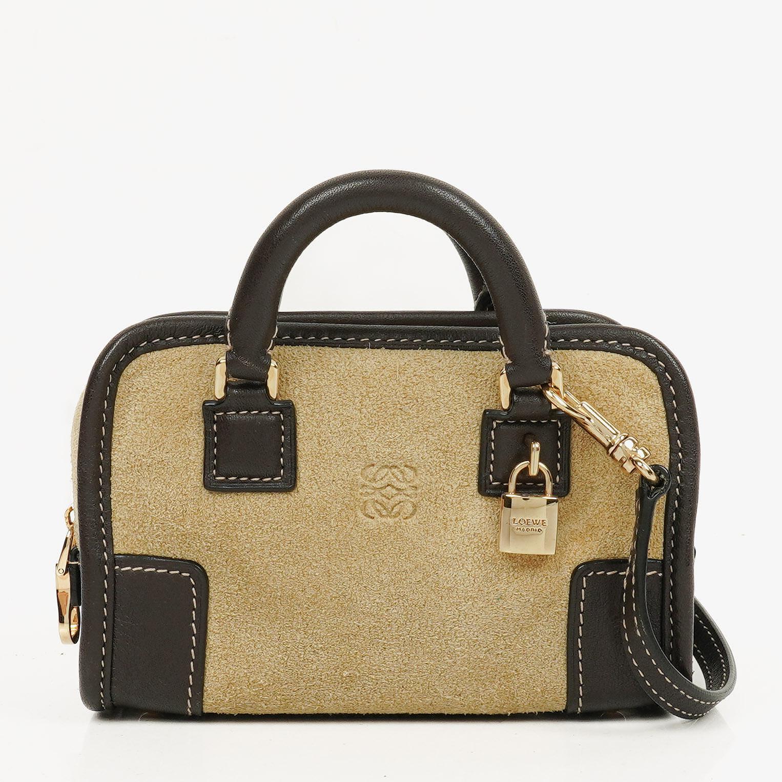 Loewe Micro Amazona In Beige Suede And Dark Brown Leather Mini Bag