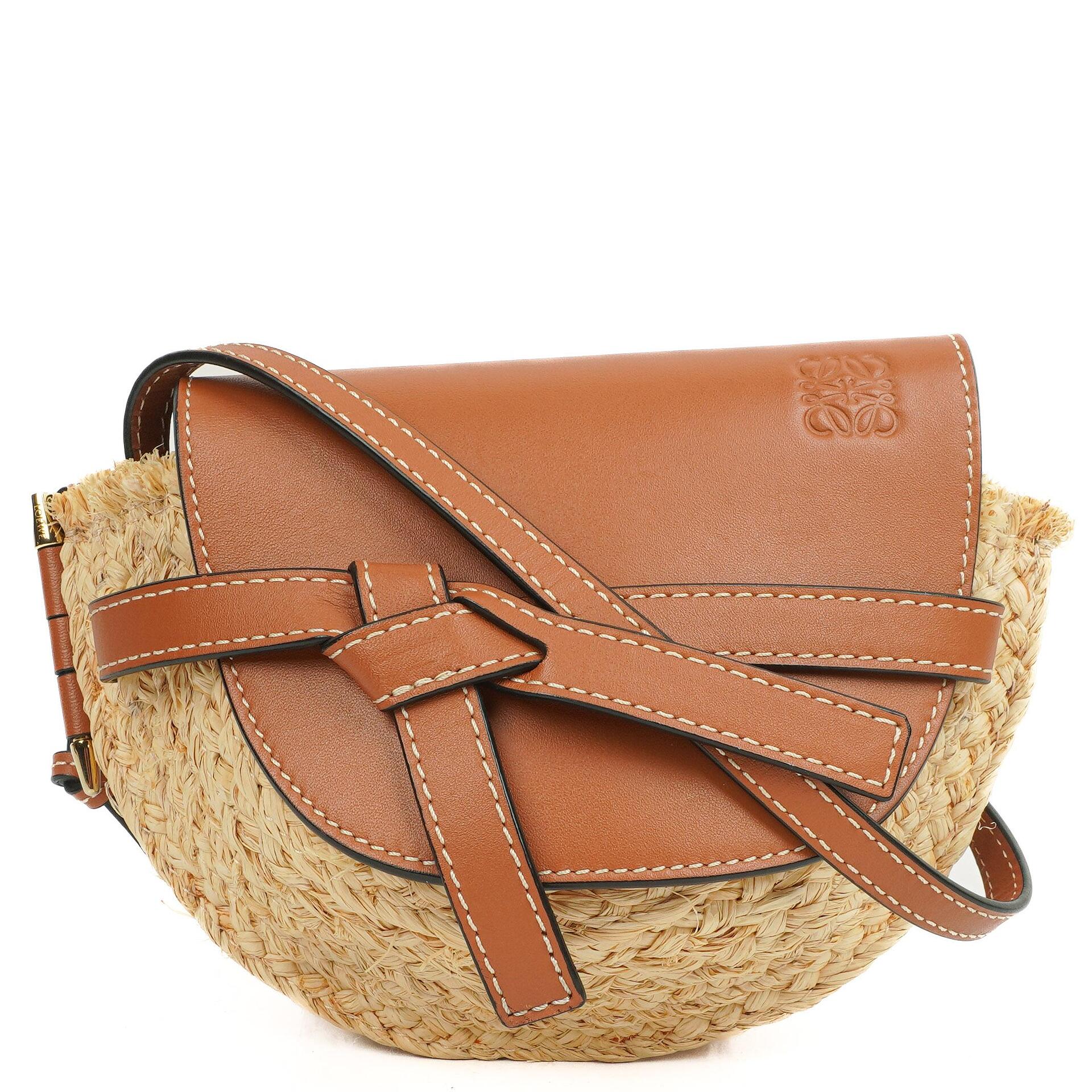 Loewe Natural Tan Calfskin Raffia Mini Gate Crossbody Bag