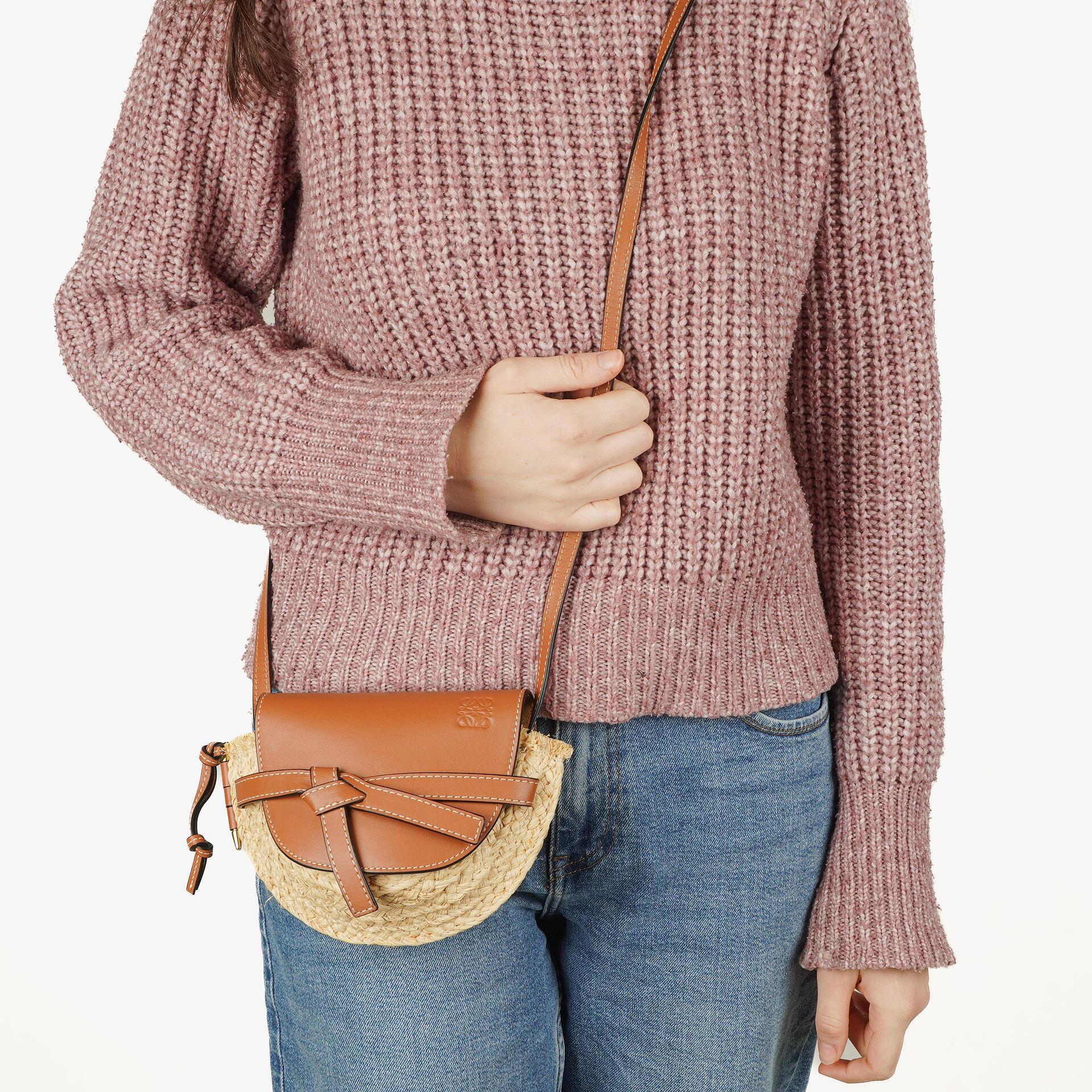 Loewe Natural Tan Calfskin Raffia Mini Gate Crossbody Bag