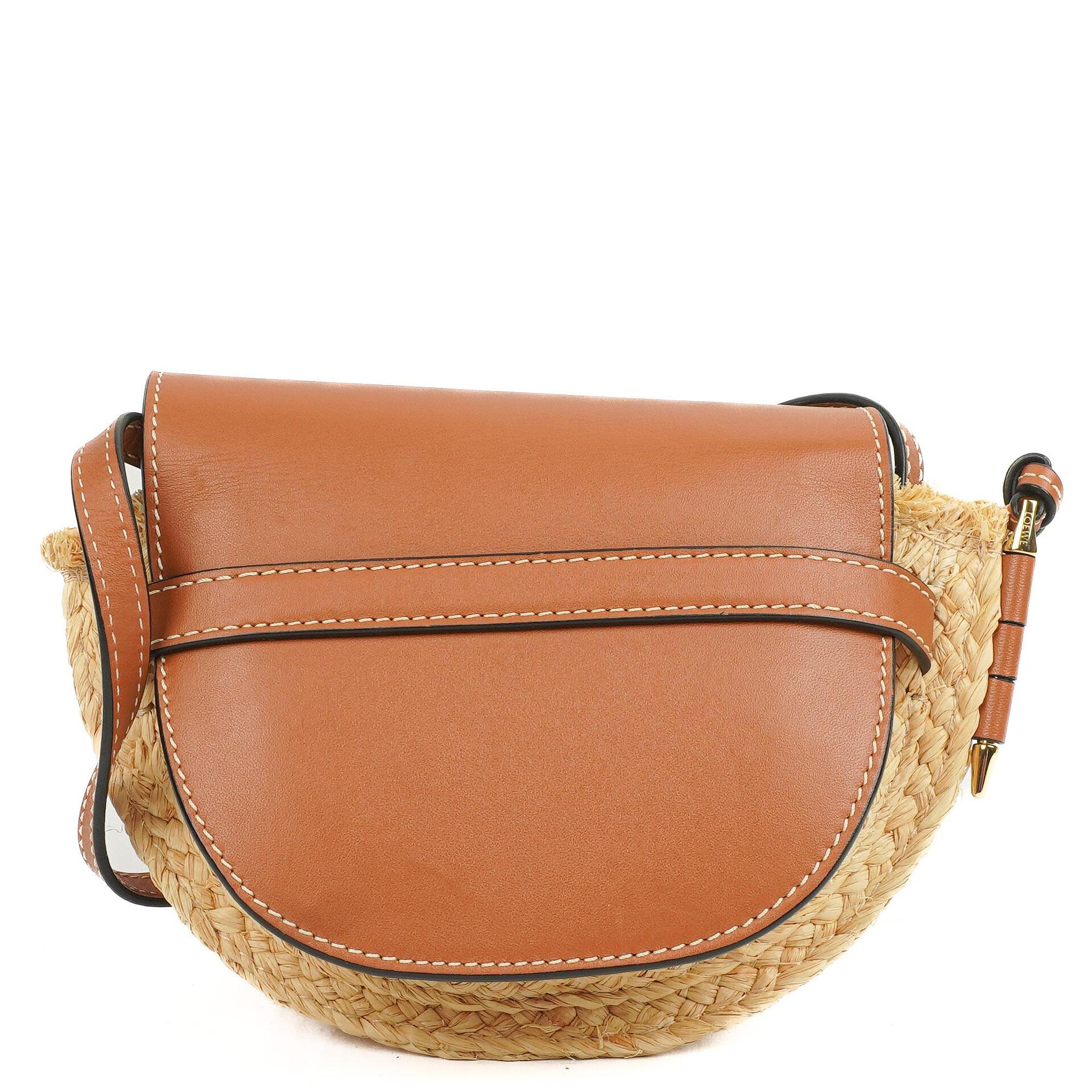 Loewe Natural Tan Calfskin Raffia Mini Gate Crossbody Bag