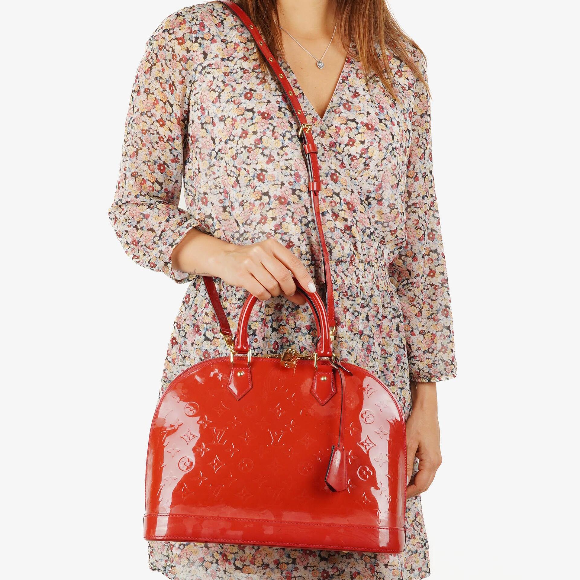 Louis Vuitton Alma MM Rose Indien Monogram Vernis Leather Bag