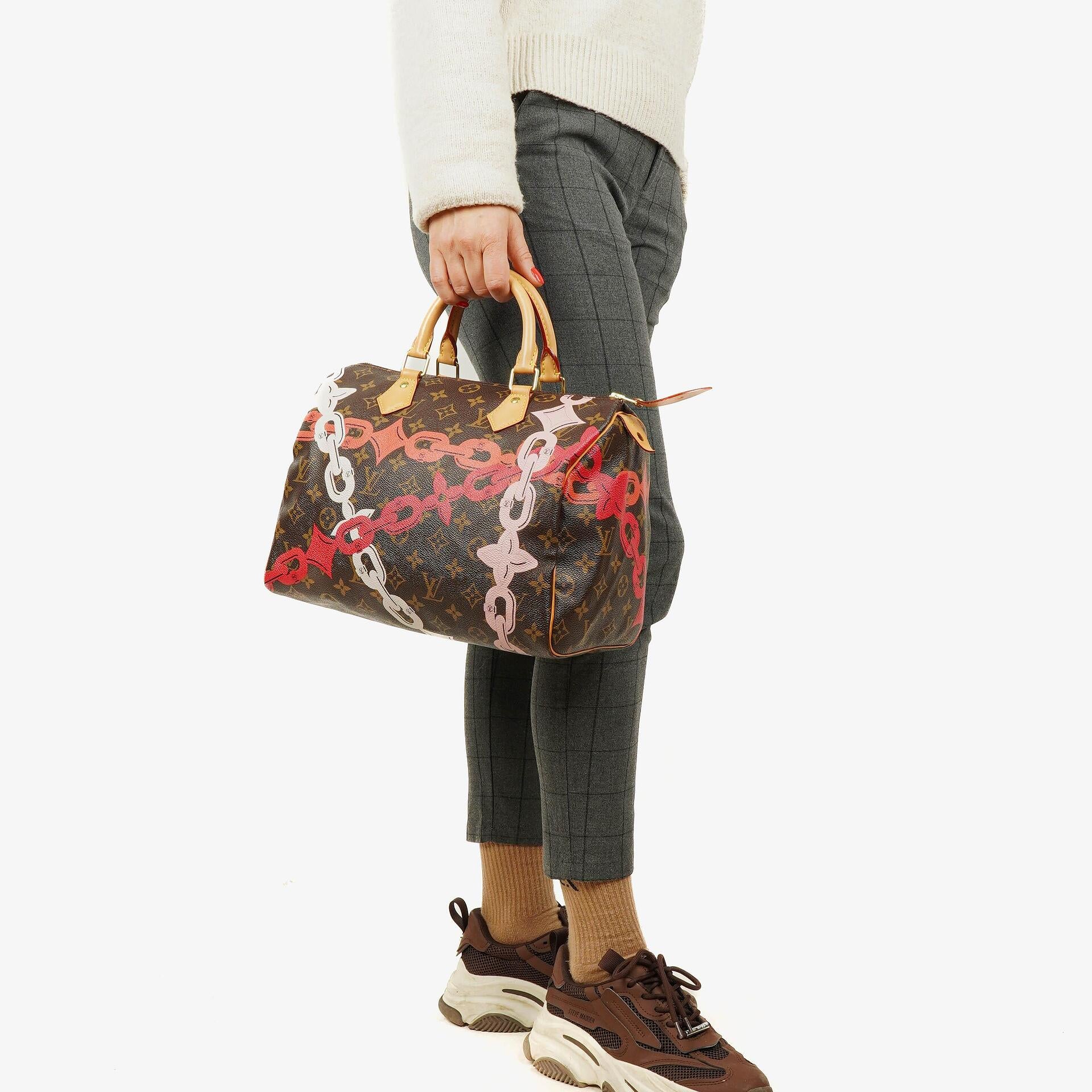 Louis Vuitton Limited Edition Chain Flower Speedy 30 Monogram Canvas Handbag