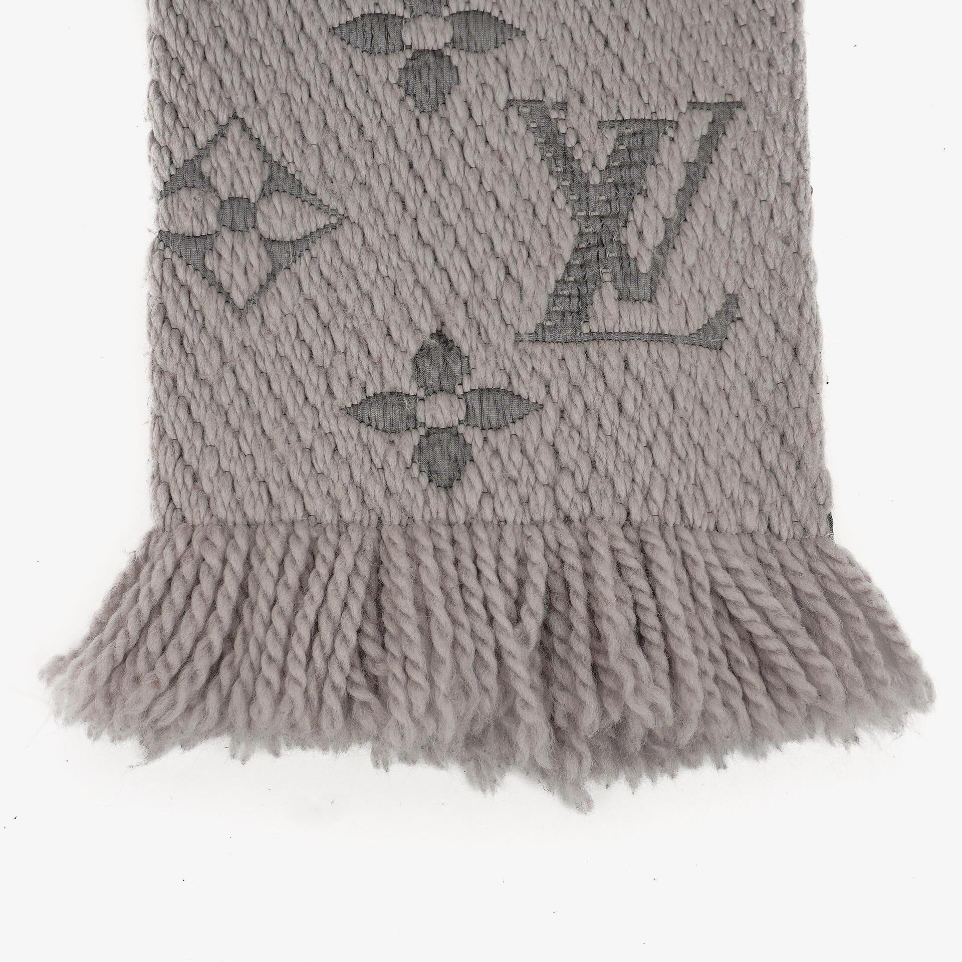 Louis Vuitton Logomania Wool Silk Scarf Pearl Grey