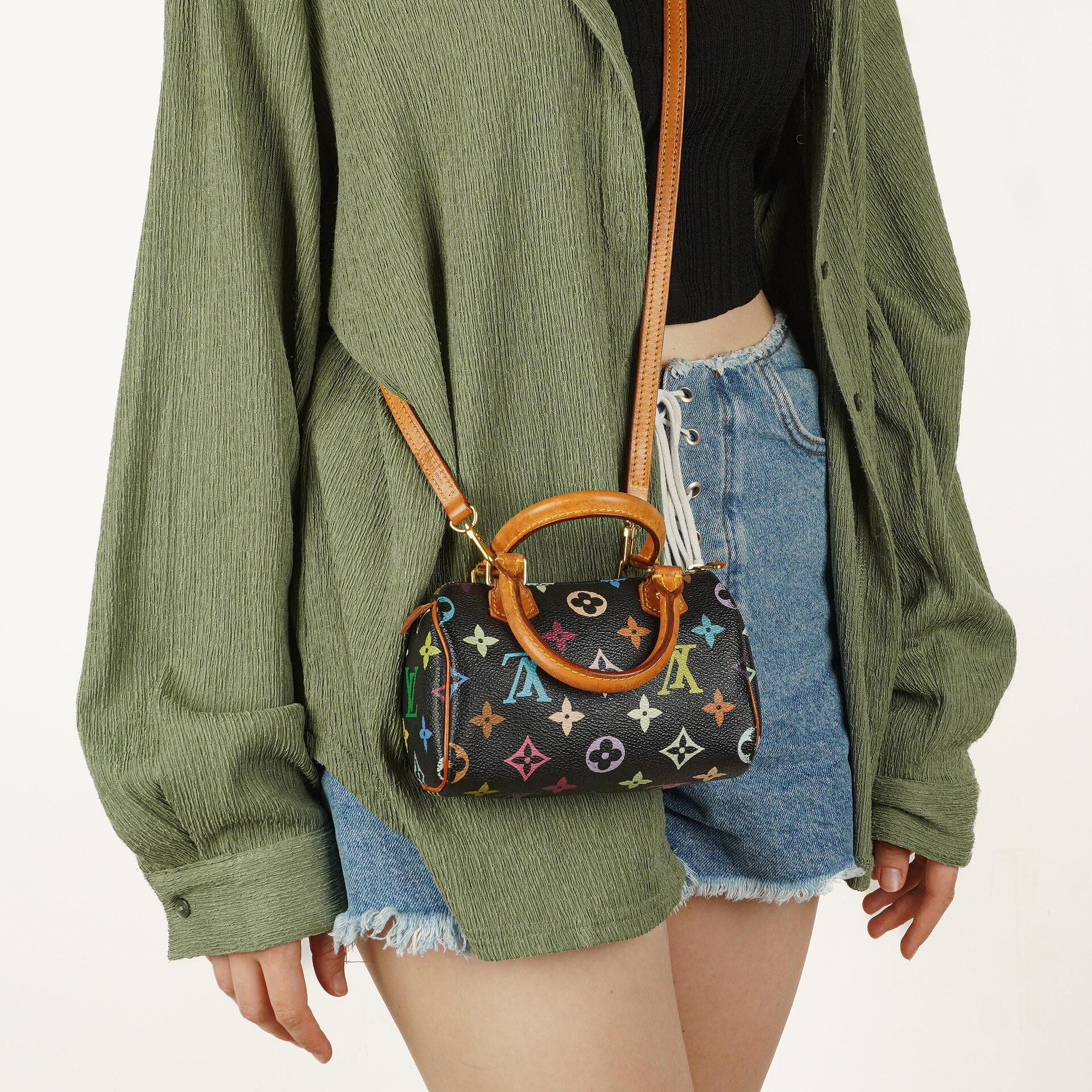 Louis Vuitton Takashi Murakami Nano Speedy Black Multicolour Monogram Coated Canvas Mini Bag