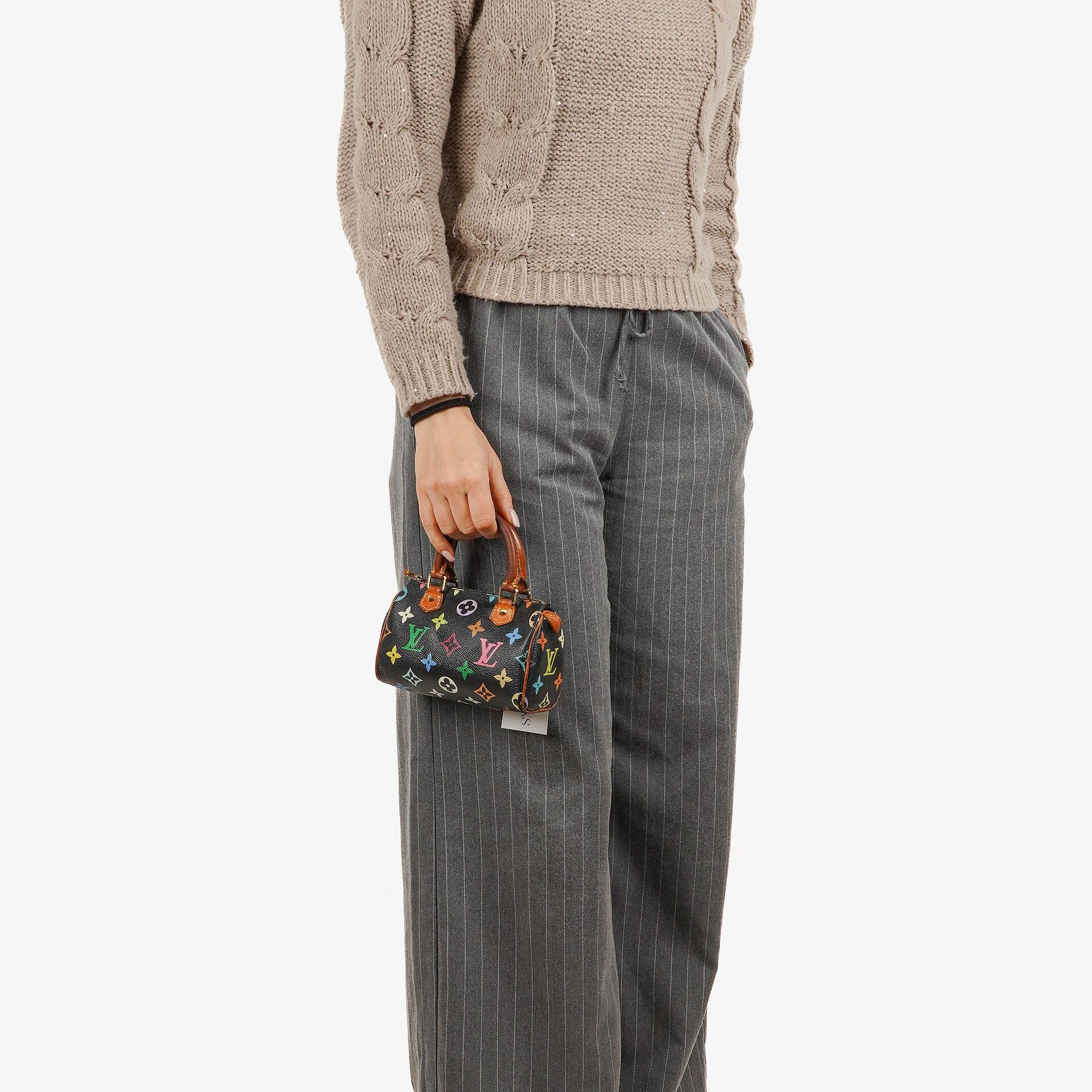 Louis Vuitton Takashi Murakami Nano Speedy Black Multicolour Monogram Coated Canvas Mini Bag
