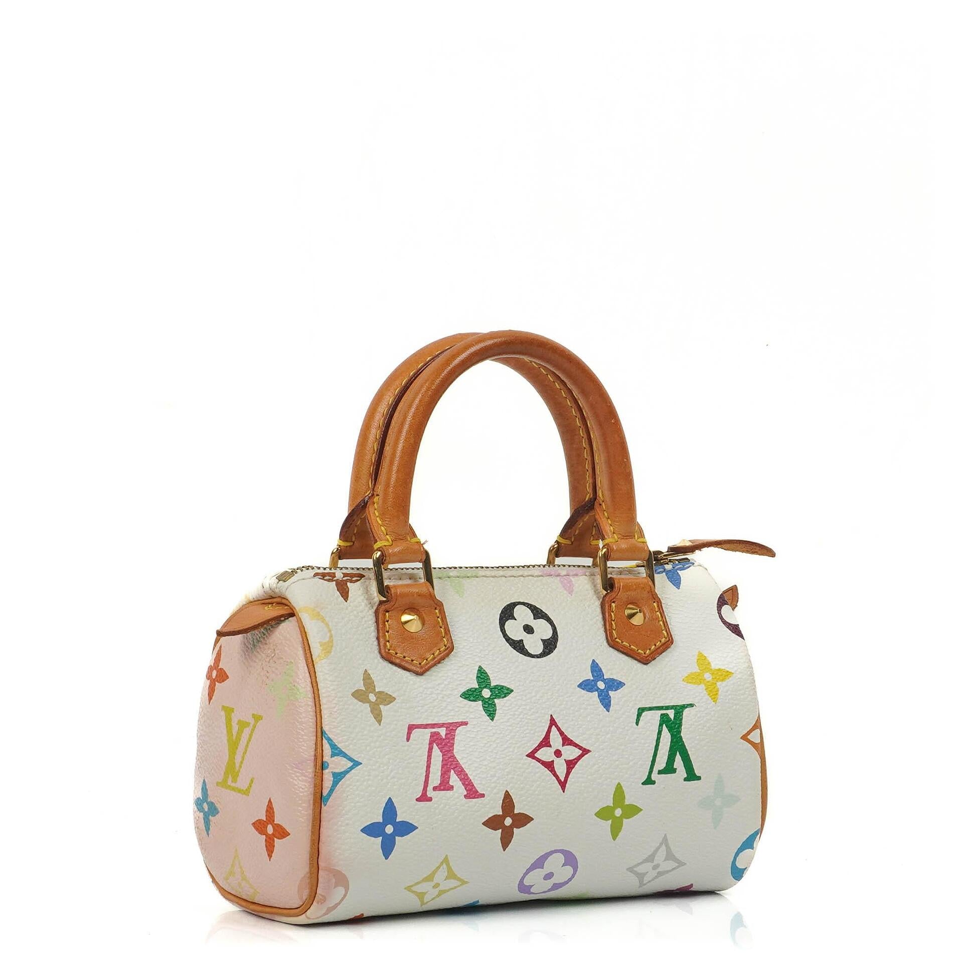Louis Vuitton Takashi Murakami Nano Speedy White Multicolour Monogram Coated Canvas Mini Bag