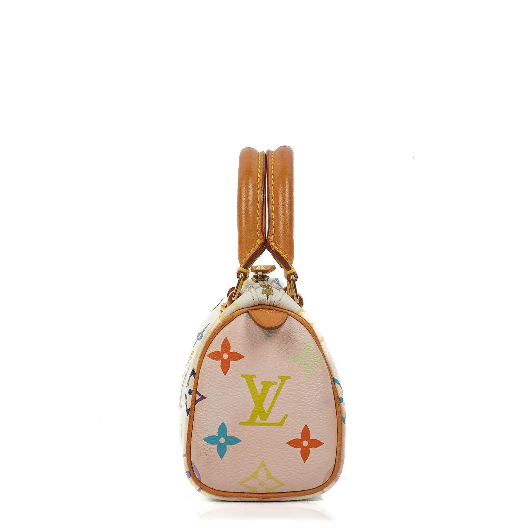 Louis Vuitton Takashi Murakami Nano Speedy White Multicolour Monogram Coated Canvas Mini Bag