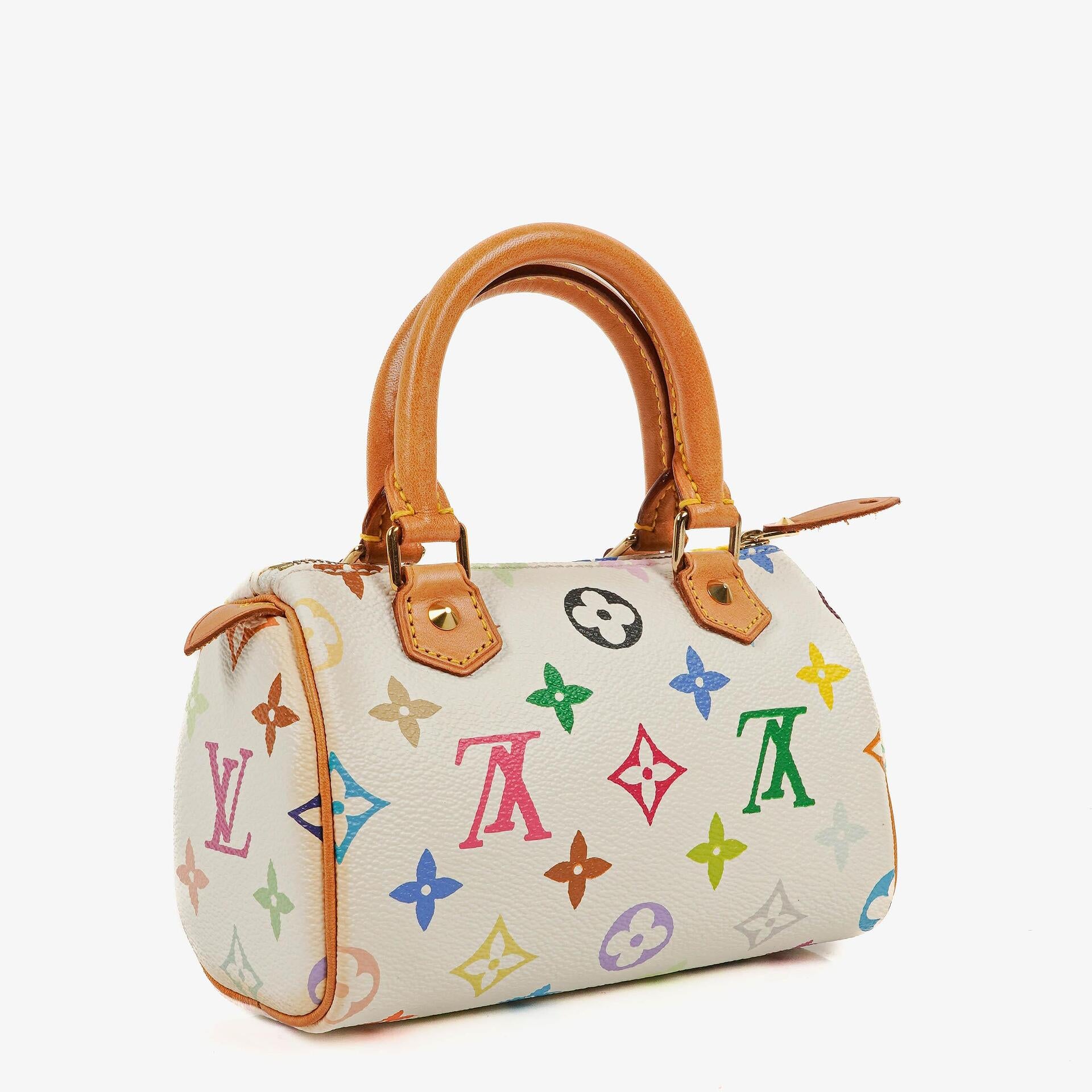 Louis Vuitton Takashi Murakami Nano Speedy White Multicolour Monogram Coated Canvas Mini Bag