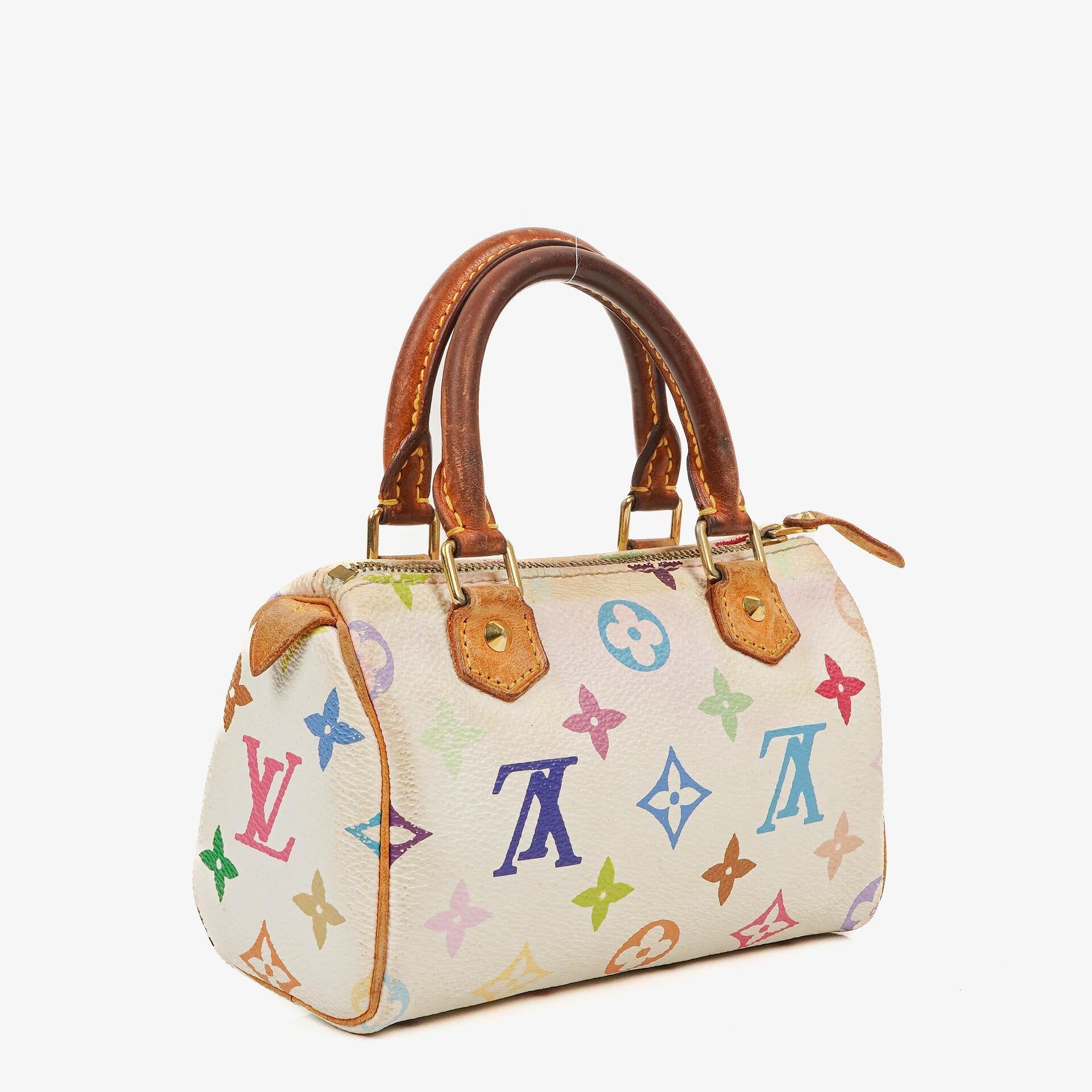 Louis Vuitton Takashi Murakami Nano Speedy White Multicolour Monogram Coated Canvas Mini Bag
