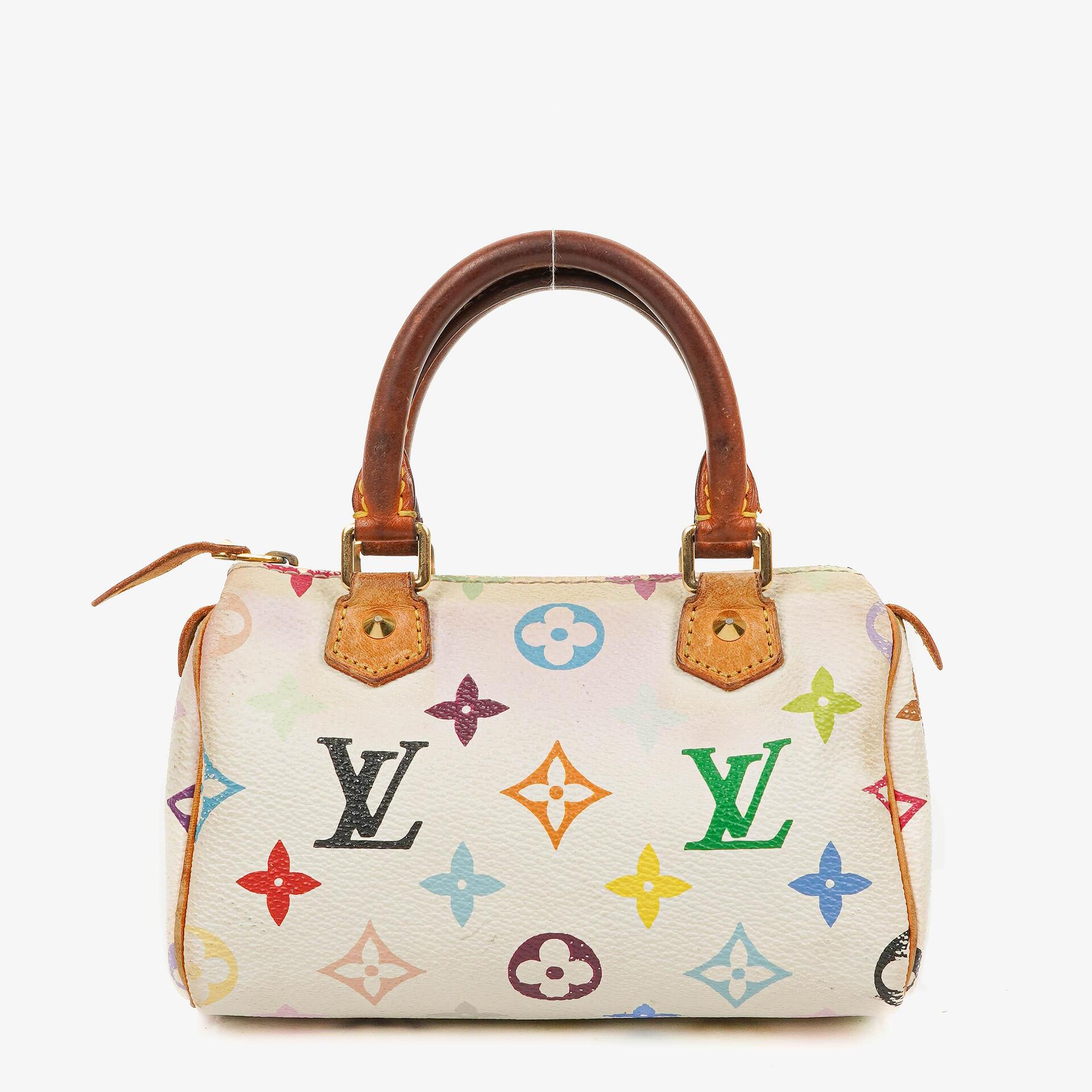 Louis Vuitton Takashi Murakami Nano Speedy White Multicolour Monogram Coated Canvas Mini Bag