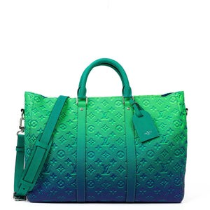 Louis Vuitton Taurillon Illusion Keepall Tote Monogram Bleu Vert