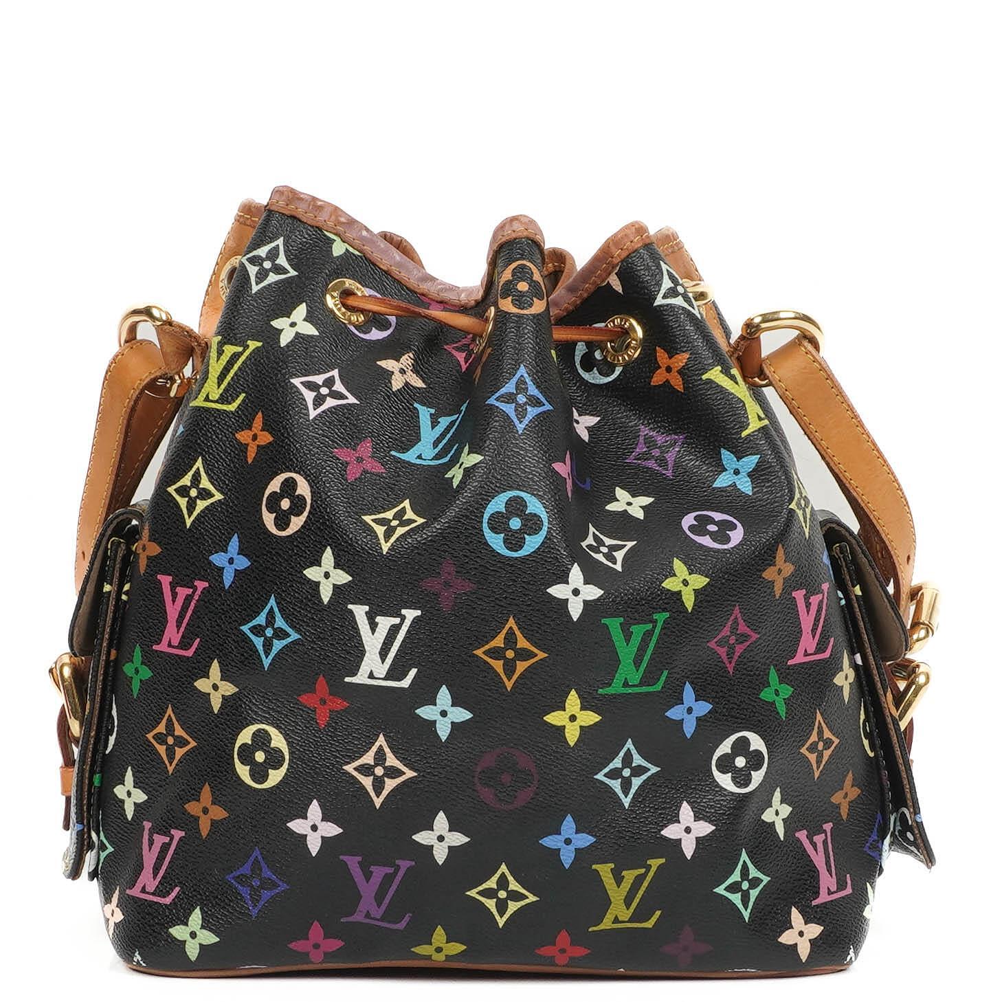 Louis Vuitton x Takashi Murakami Black Multicolore Monogram Coated Canvas Petit Noe Shoulder Bag