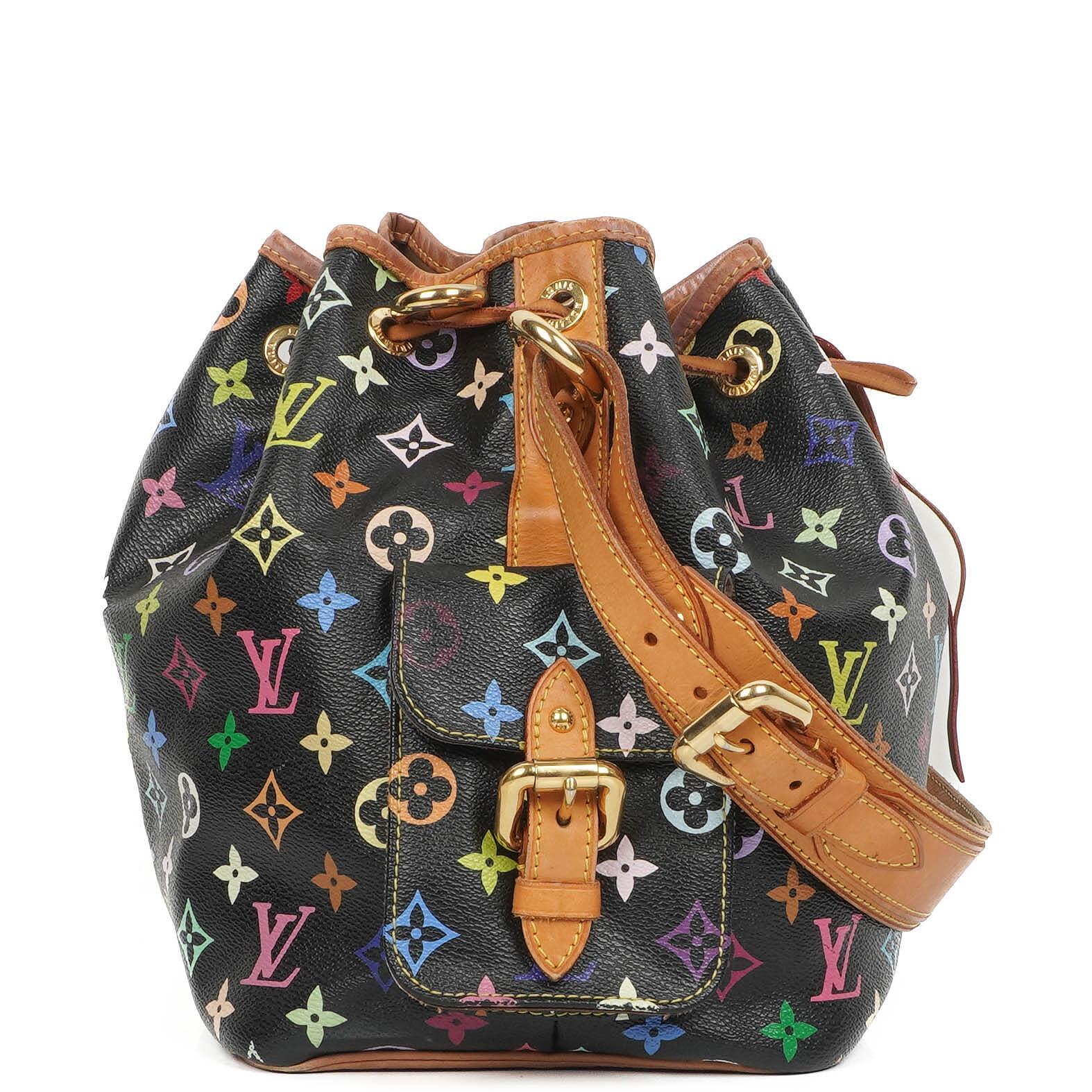 Louis Vuitton x Takashi Murakami Black Multicolore Monogram Coated Canvas Petit Noe Shoulder Bag