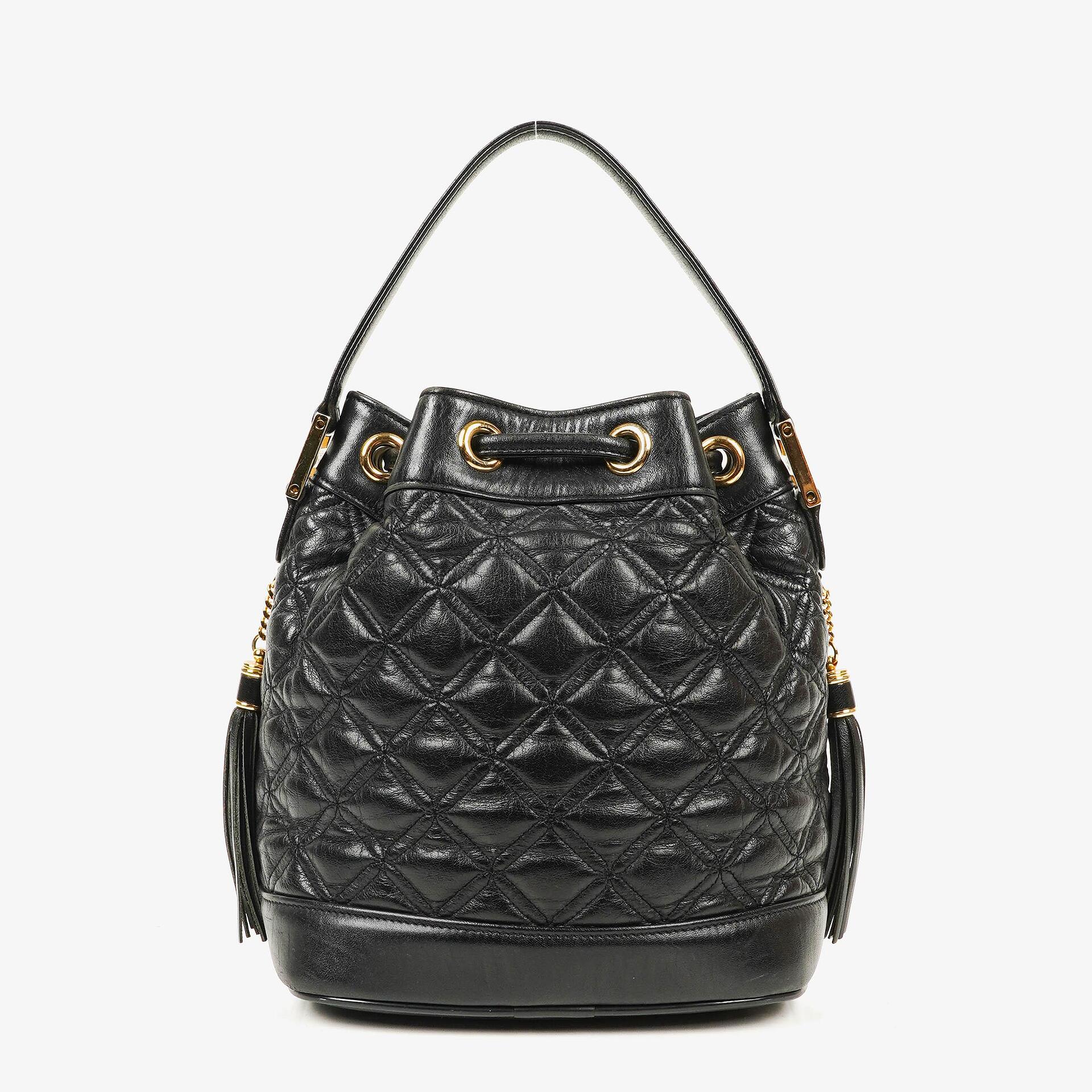 MCM Black Calfskin Quilted Studded Bucket Bag