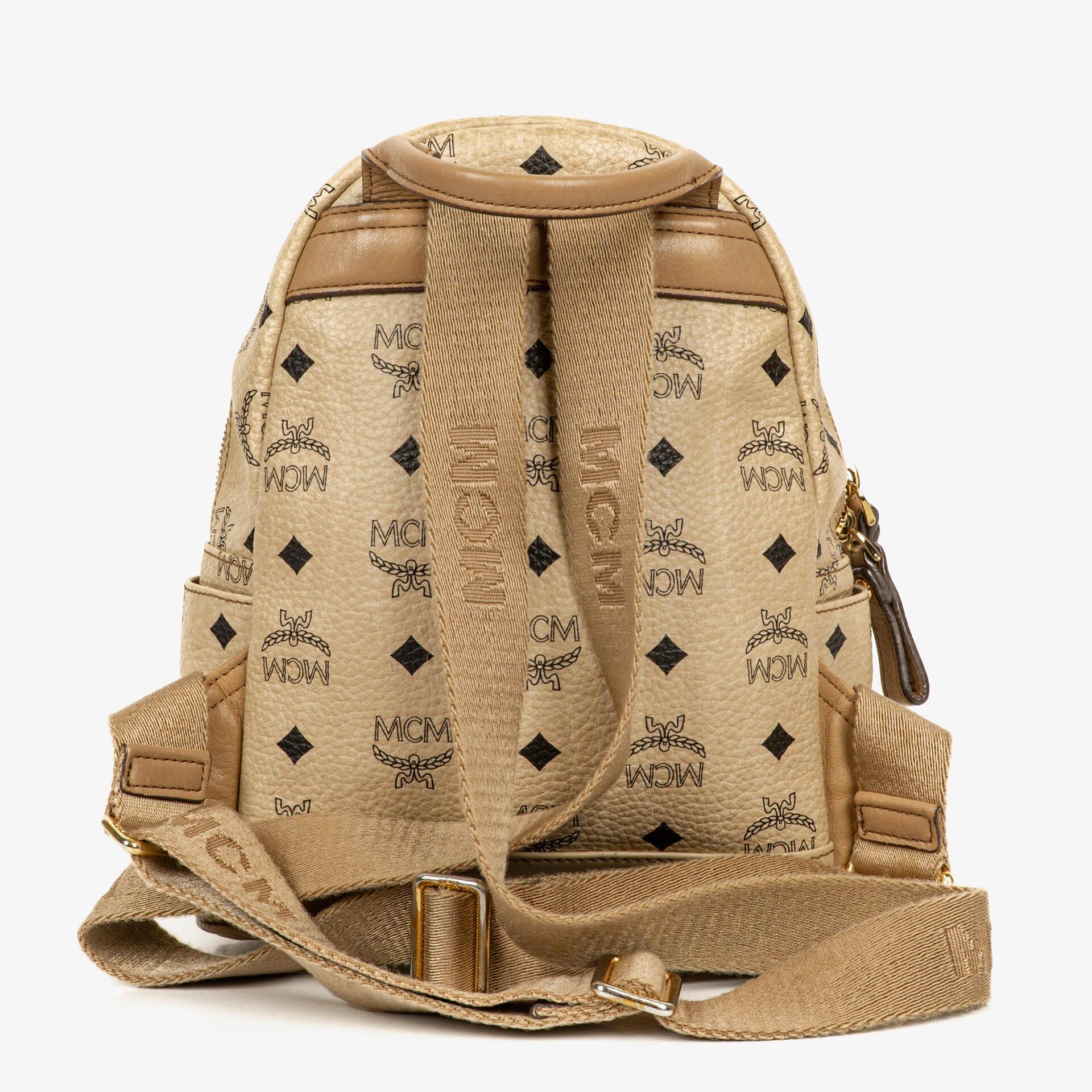 MCM Visetos Coated Studded Neutral Canvas Backpack