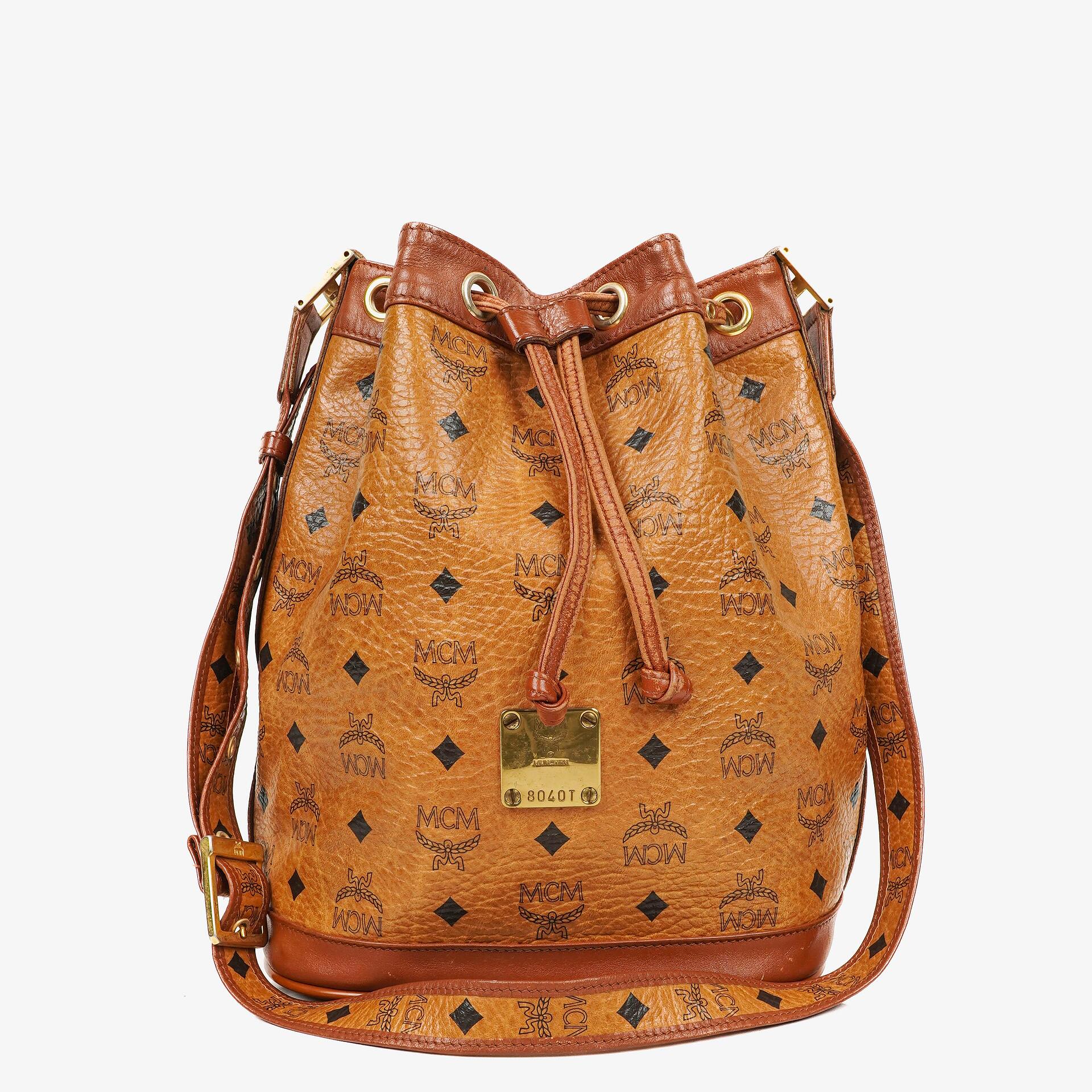 MCM Visetos Cognac Bucket Bag