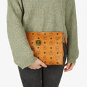 MCM Visetos Cognac Coated Canvas Pouch