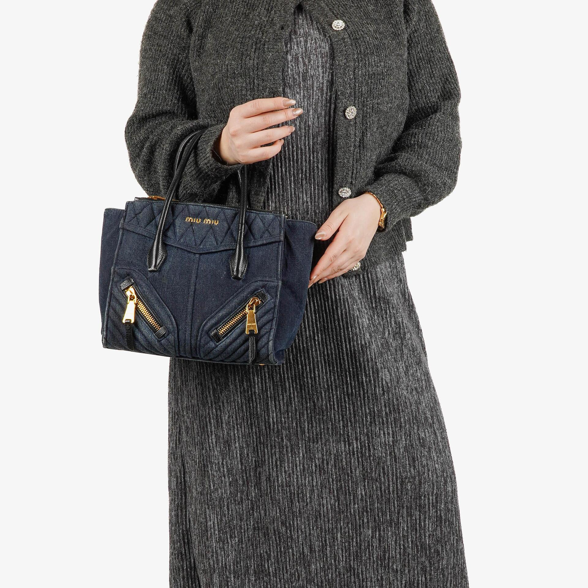 Miu Miu Denim Biker Avio Handbag