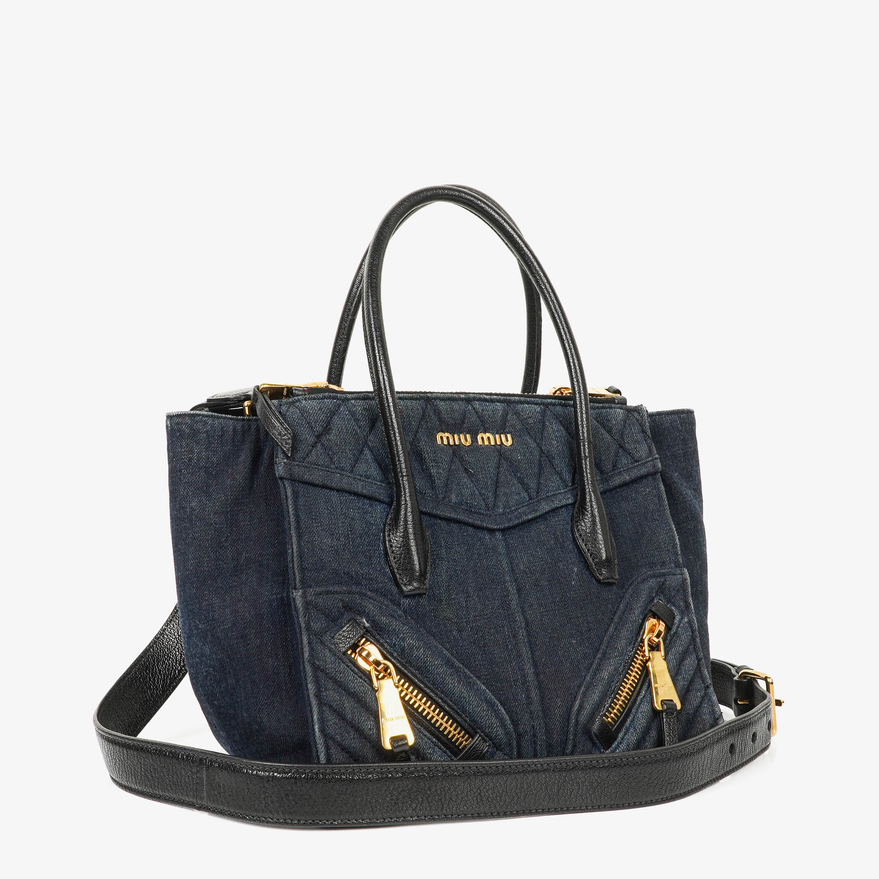 Miu Miu Denim Biker Avio Handbag