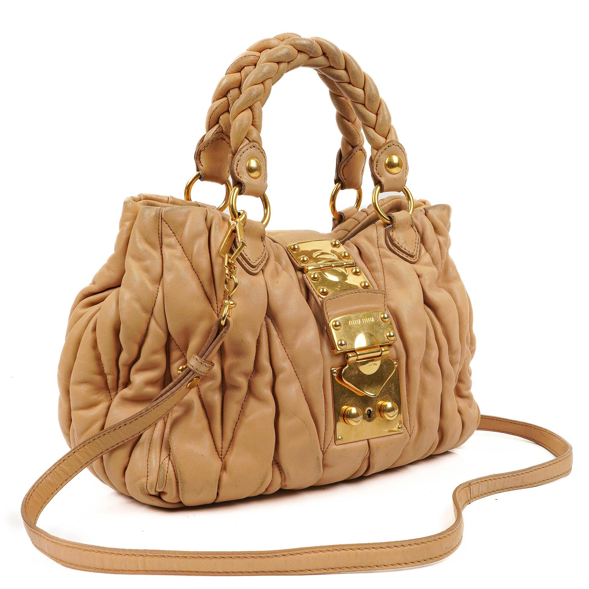 Miu Miu Matelasse Beige Leather Tote Bag
