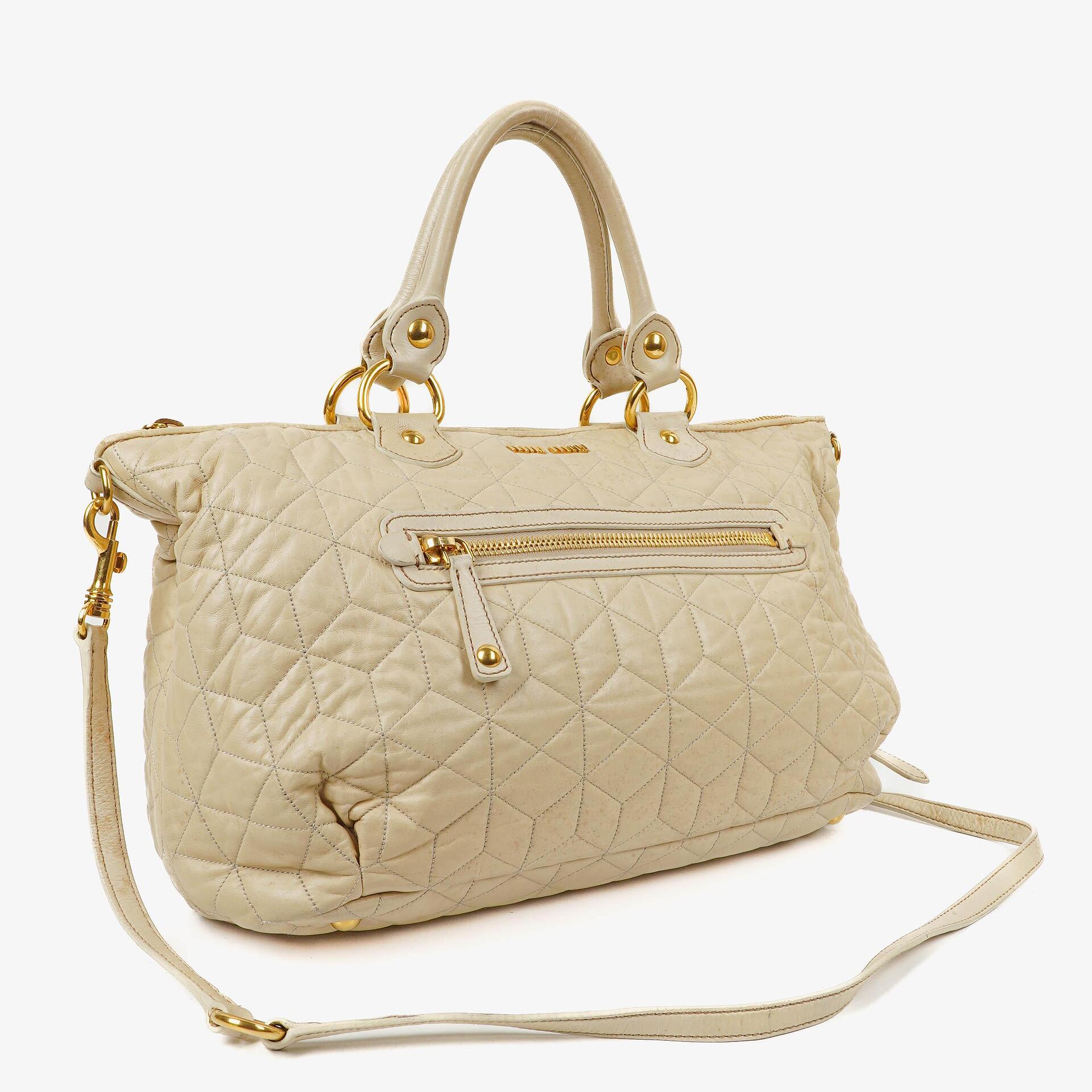 Miu Miu Matelasse Creamy White Quilted Nappa Leather Tote Bag