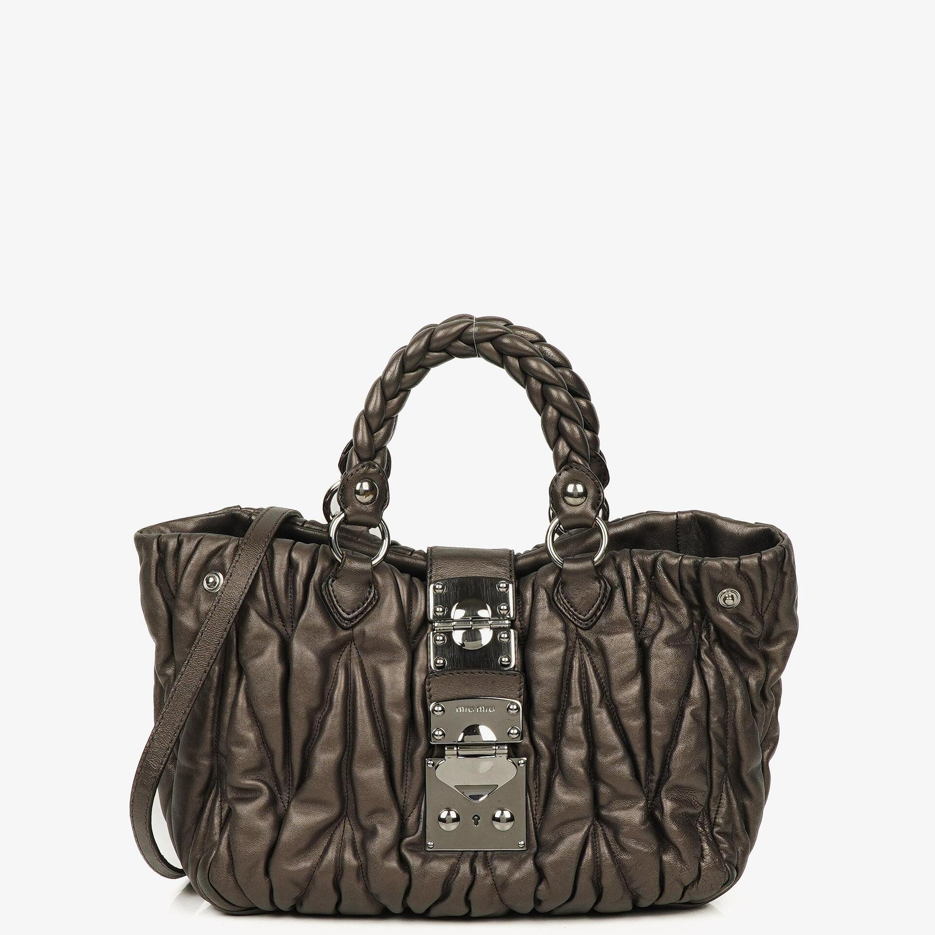 Miu Miu Matelasse Grafite Mordore Metallic Nappa Leather Tote Bag