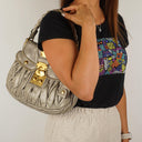 Miu Miu Matelasse Lux Napa Leather Grey Coffer Hobo Bag