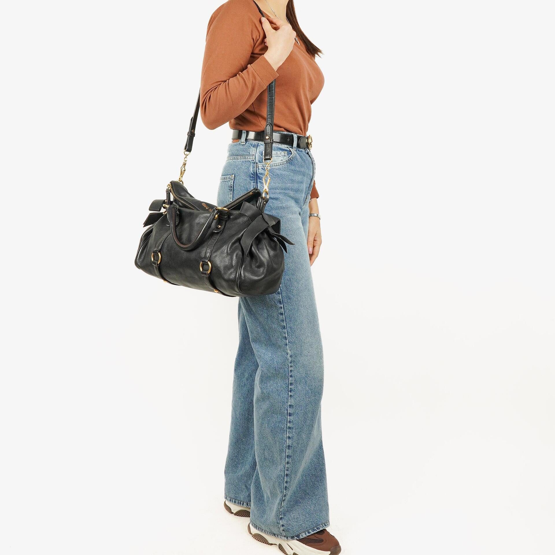 Miu Miu Vitello Black Bow Satchel Bag