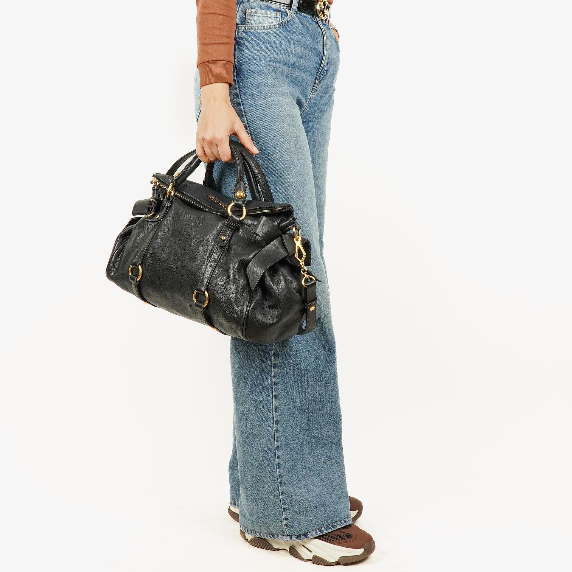 Miu Miu Vitello Black Bow Satchel Bag