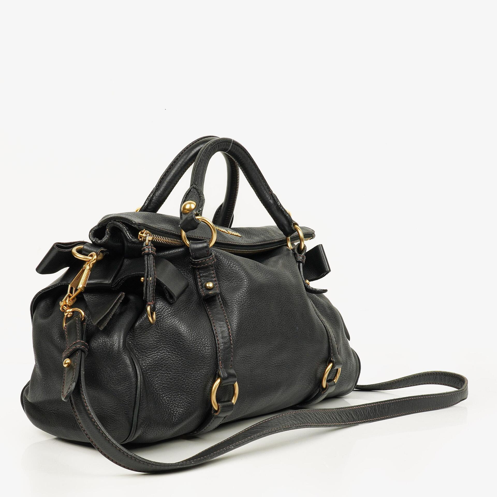 Miu Miu Vitello Black Bow Satchel Bag