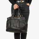 Miu Miu Vitello Black Caribu Leather Tote Bag