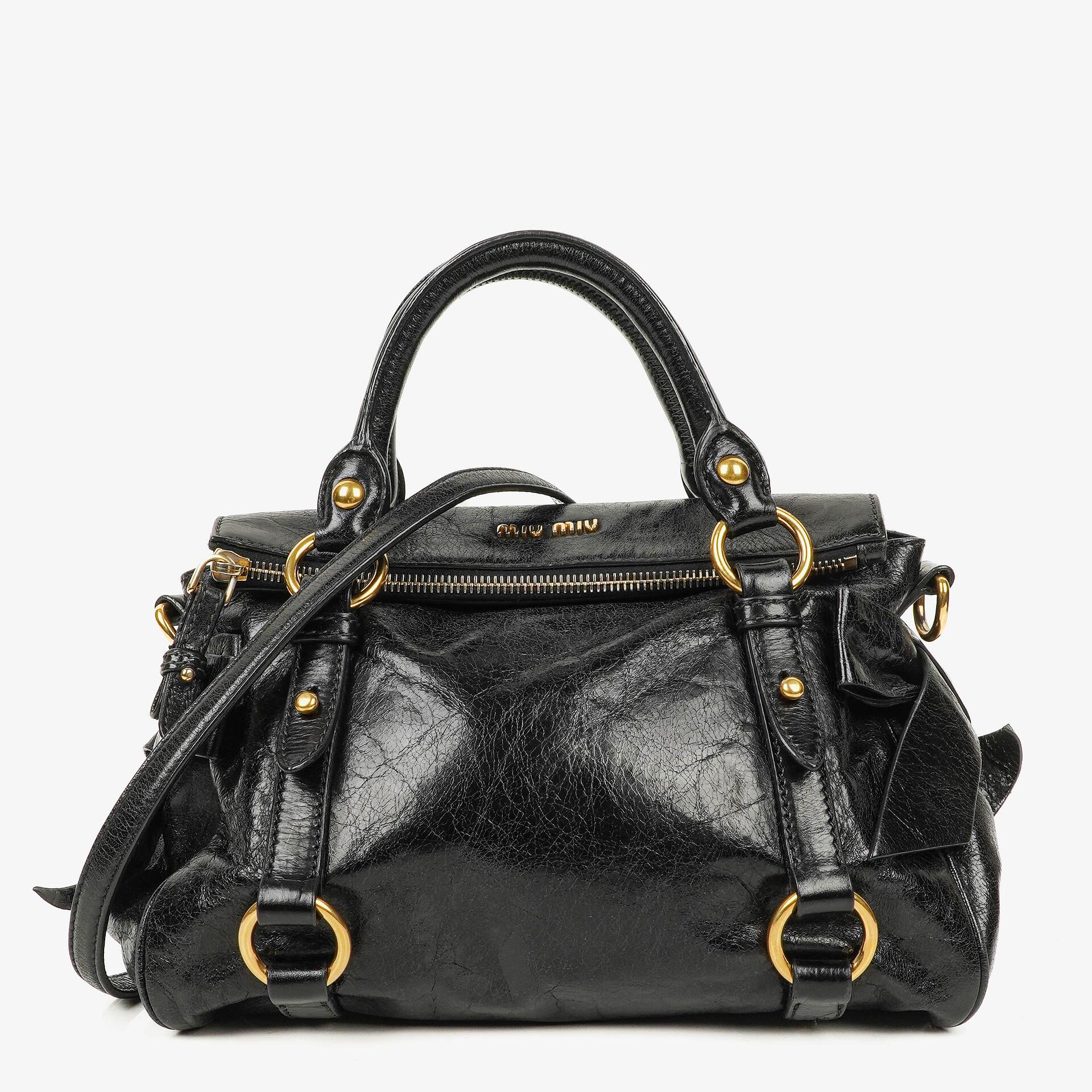 Miu Miu Vitello Black Small Bow Satchel Bag