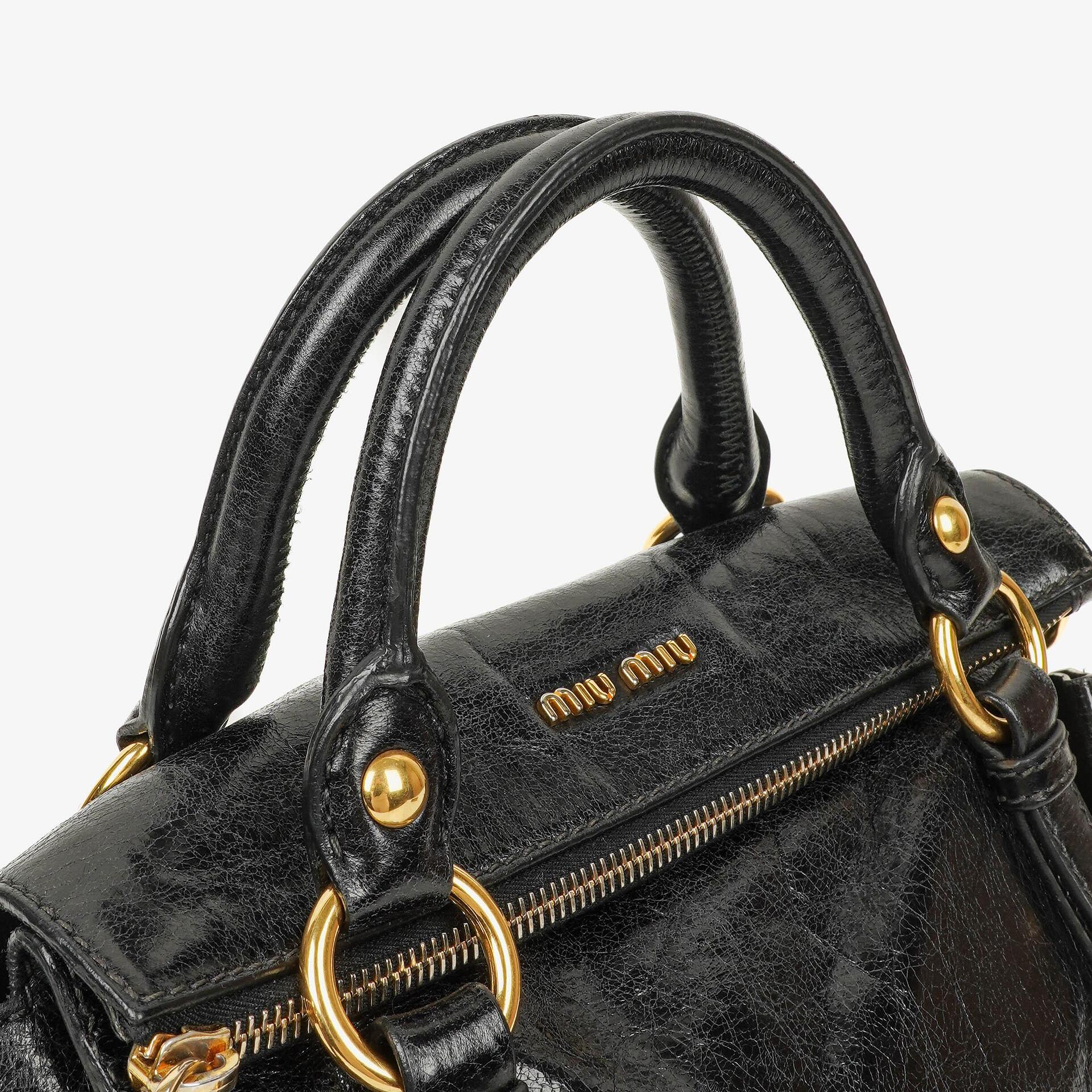 Miu Miu Vitello Black Small Bow Satchel Bag