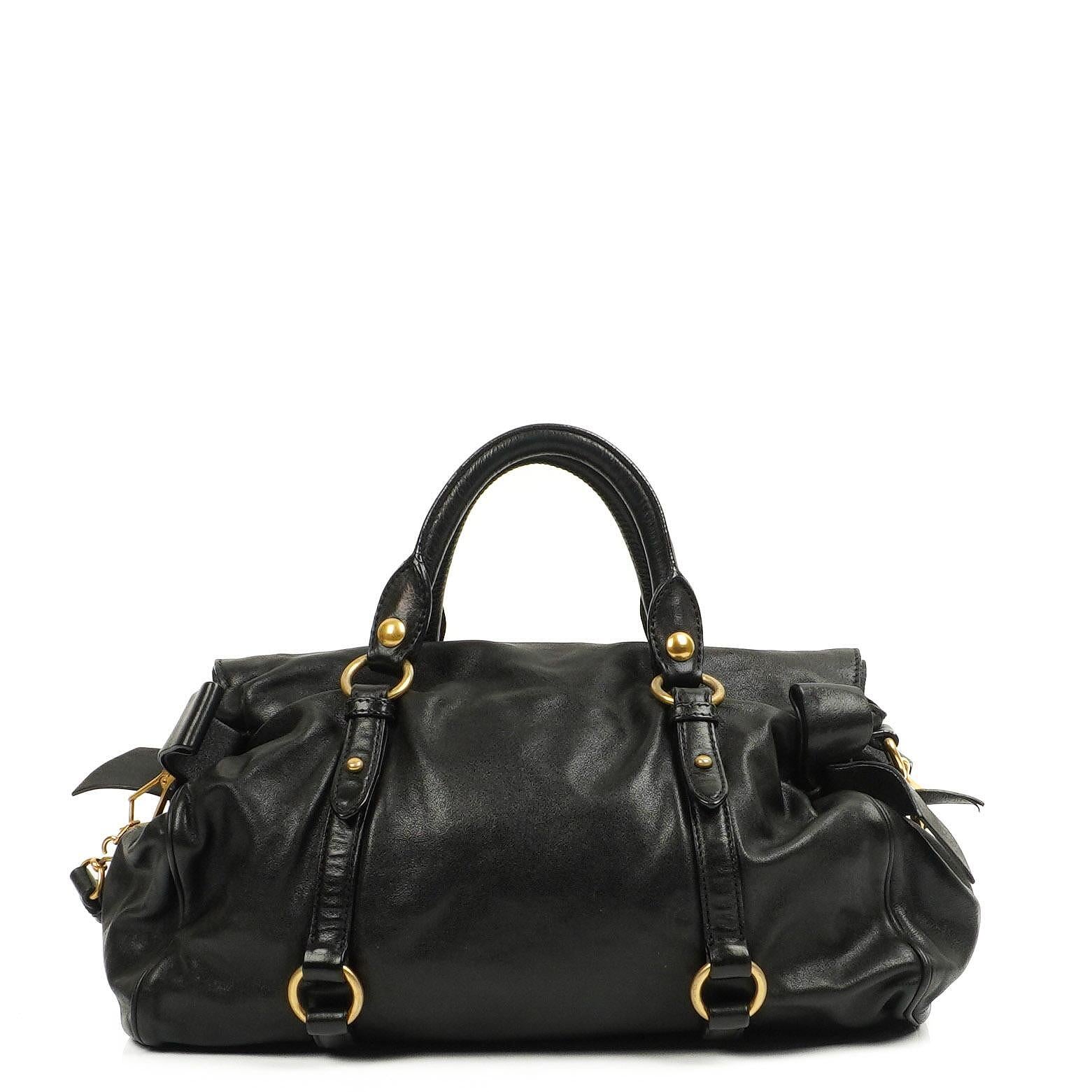 Miu Miu Vitello Lux Black Bow Satchel Bag