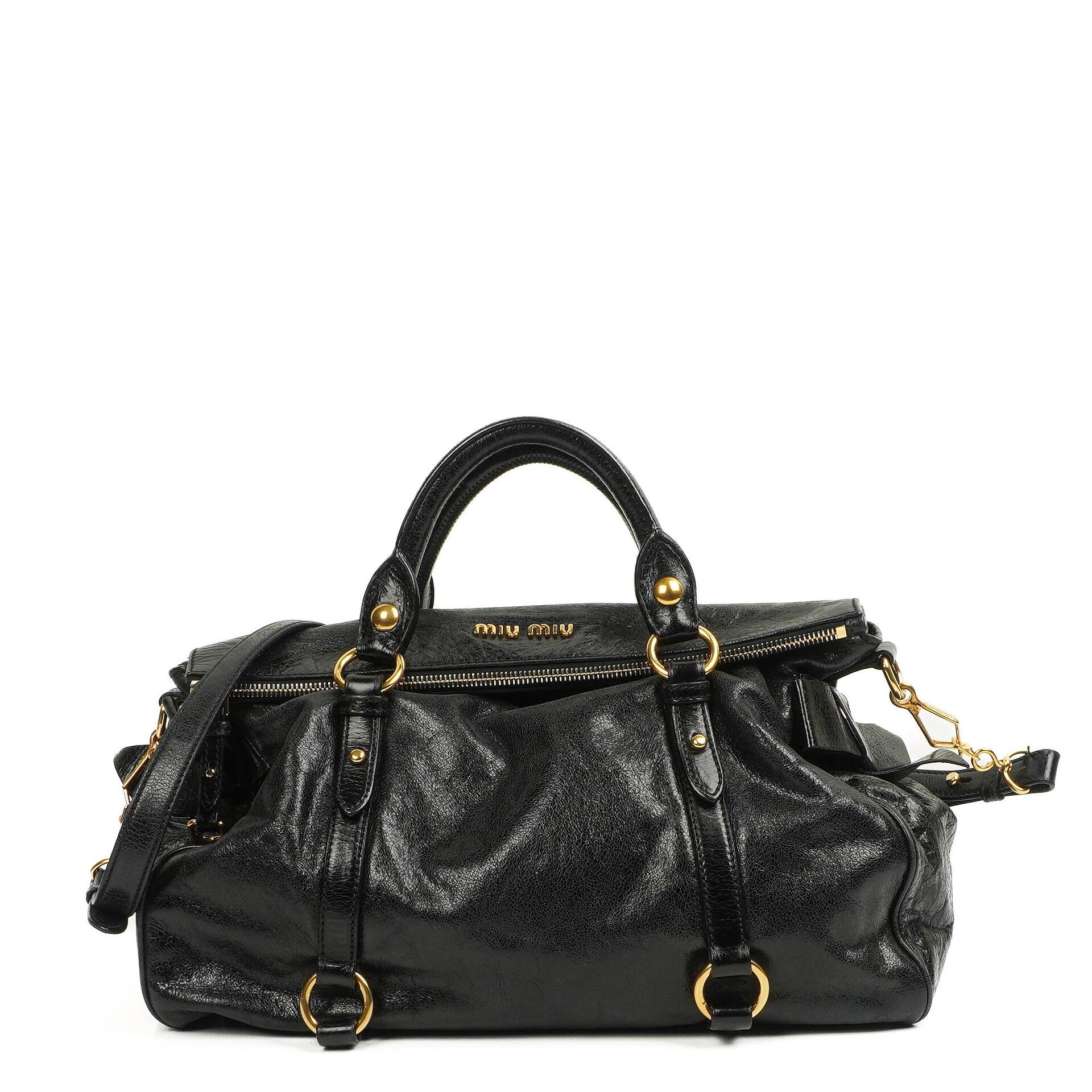 Miu Miu Vitello Lux Black Bow Satchel Bag