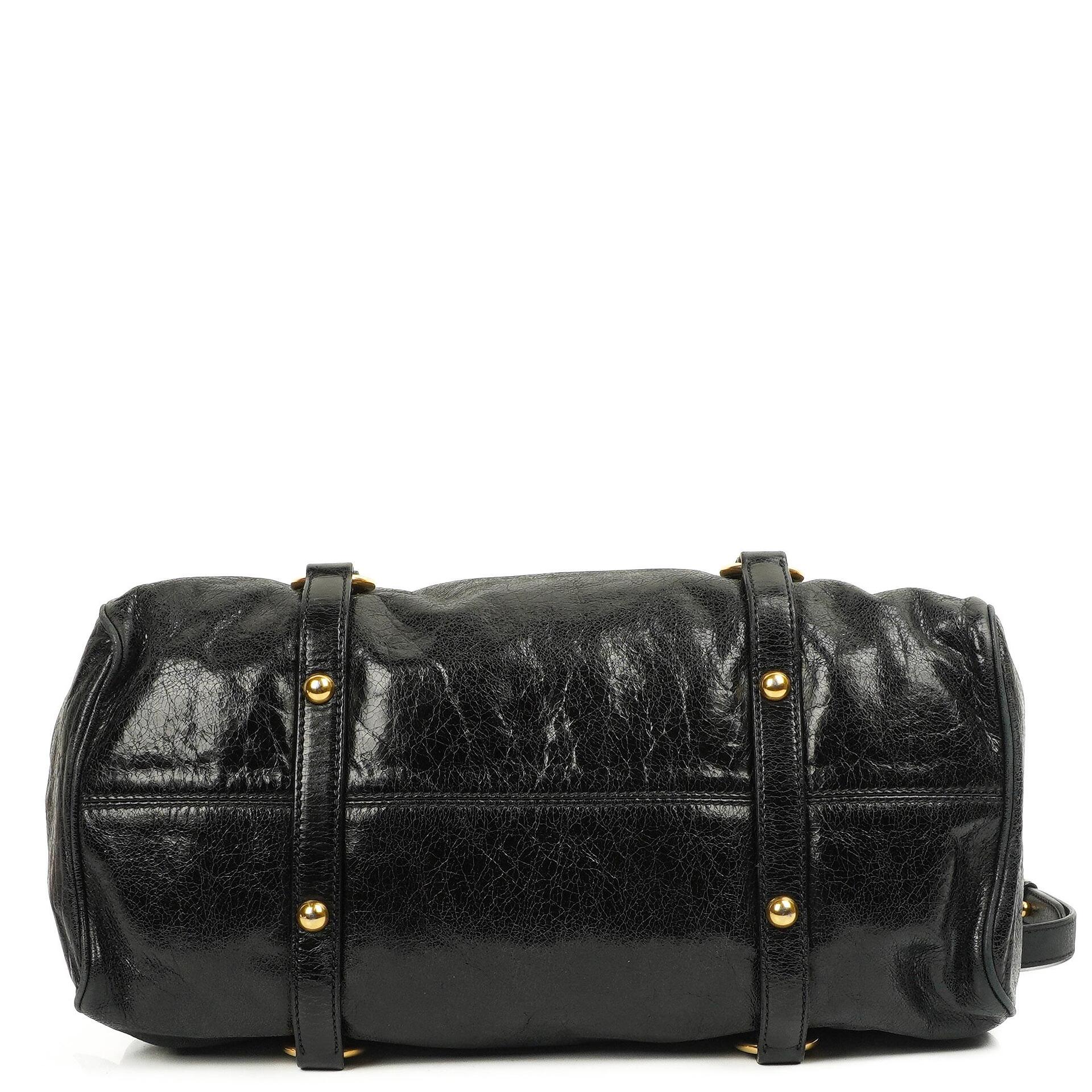 Miu Miu Vitello Lux Black Bow Satchel Bag