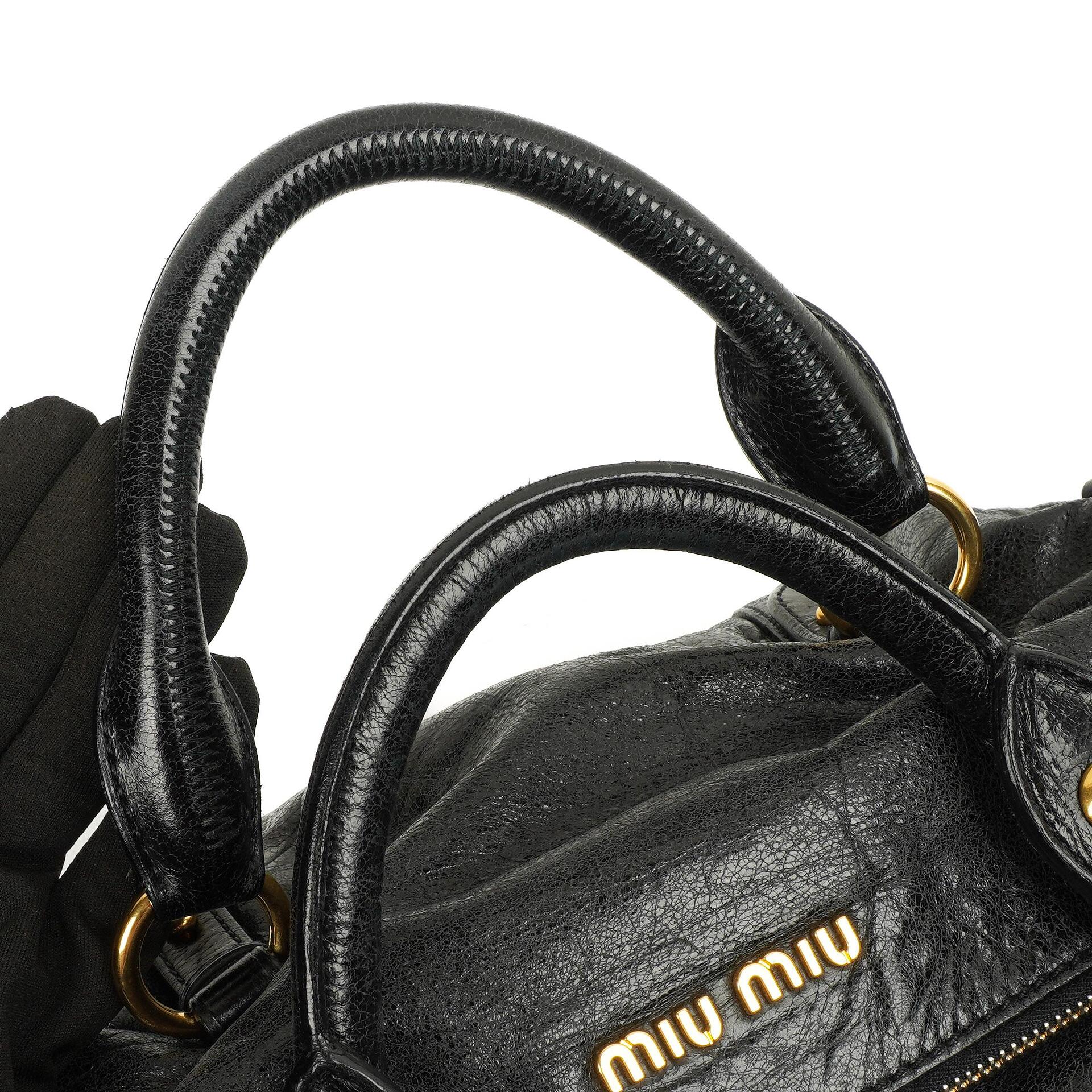 Pre-Loved Miu Miu Vitello Lux Black Bow Satchel Bag – plamexs