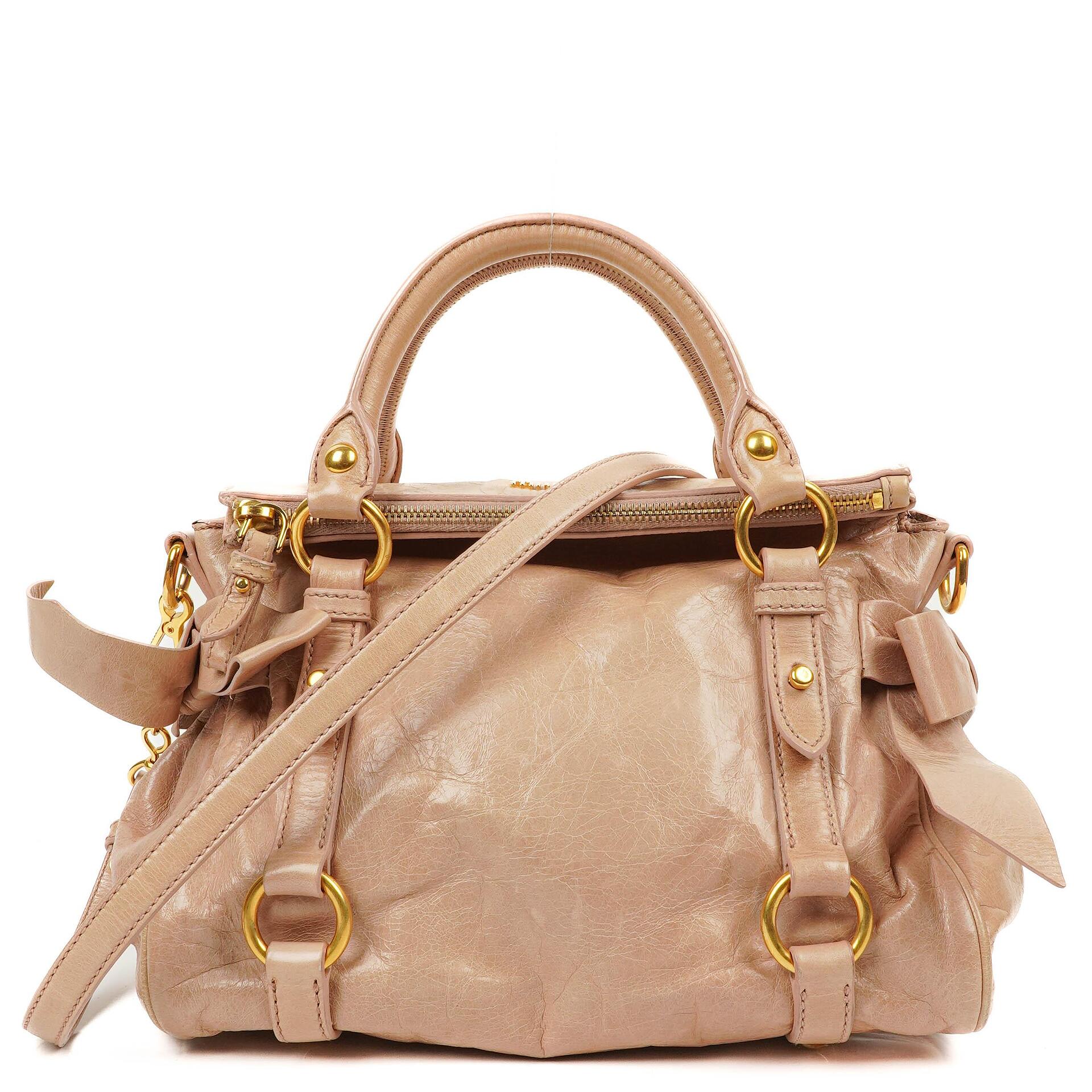 Miu Miu Vitello Lux Cipria Small Bow Satchel Bag