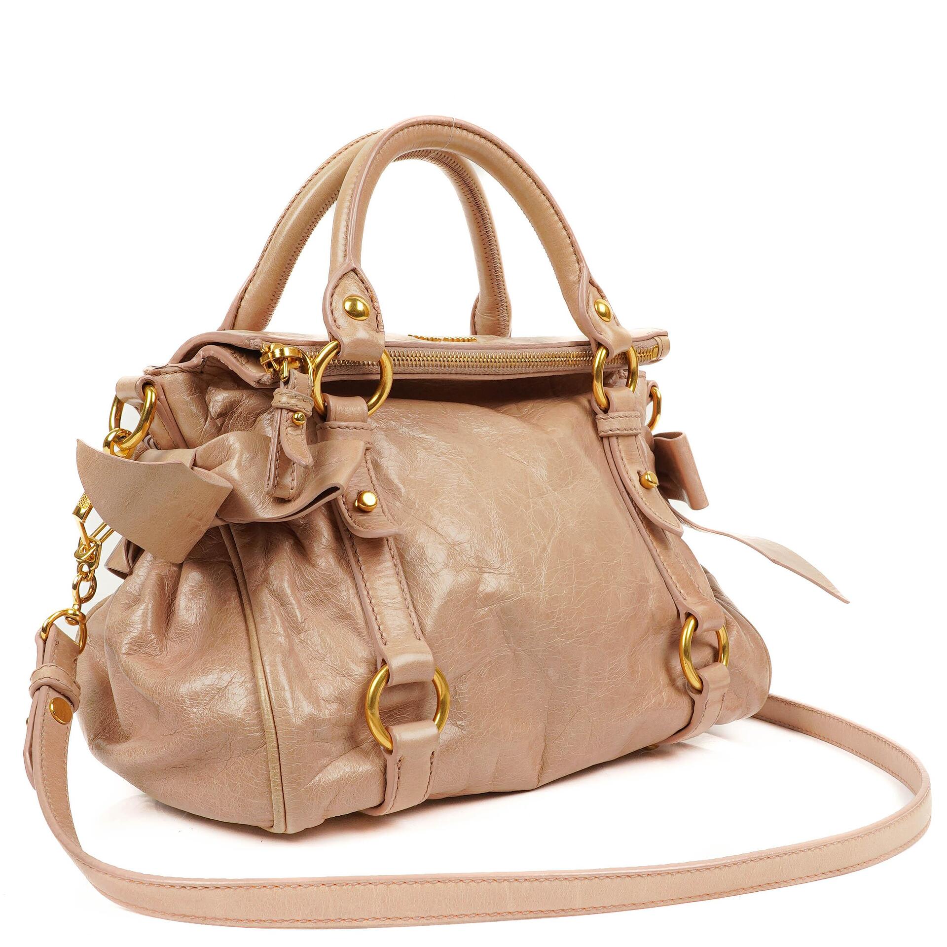 Miu Miu Vitello Lux Cipria Small Bow Satchel Bag