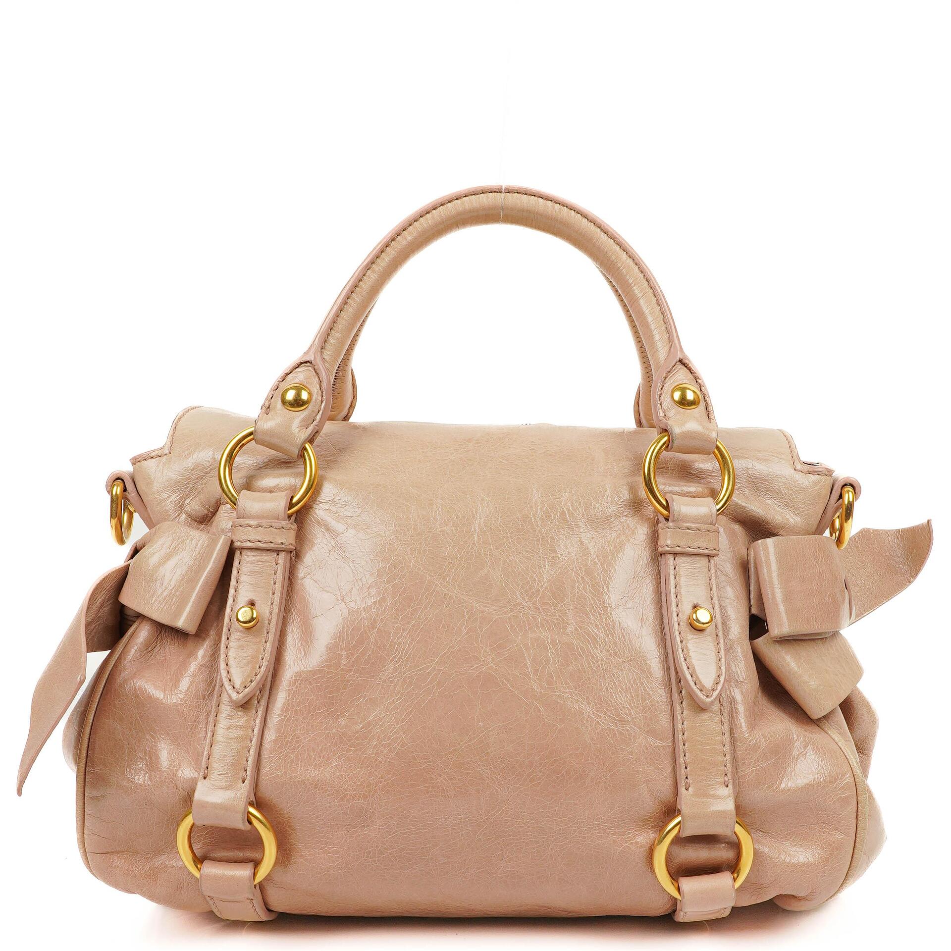 Miu Miu Vitello Lux Cipria Small Bow Satchel Bag