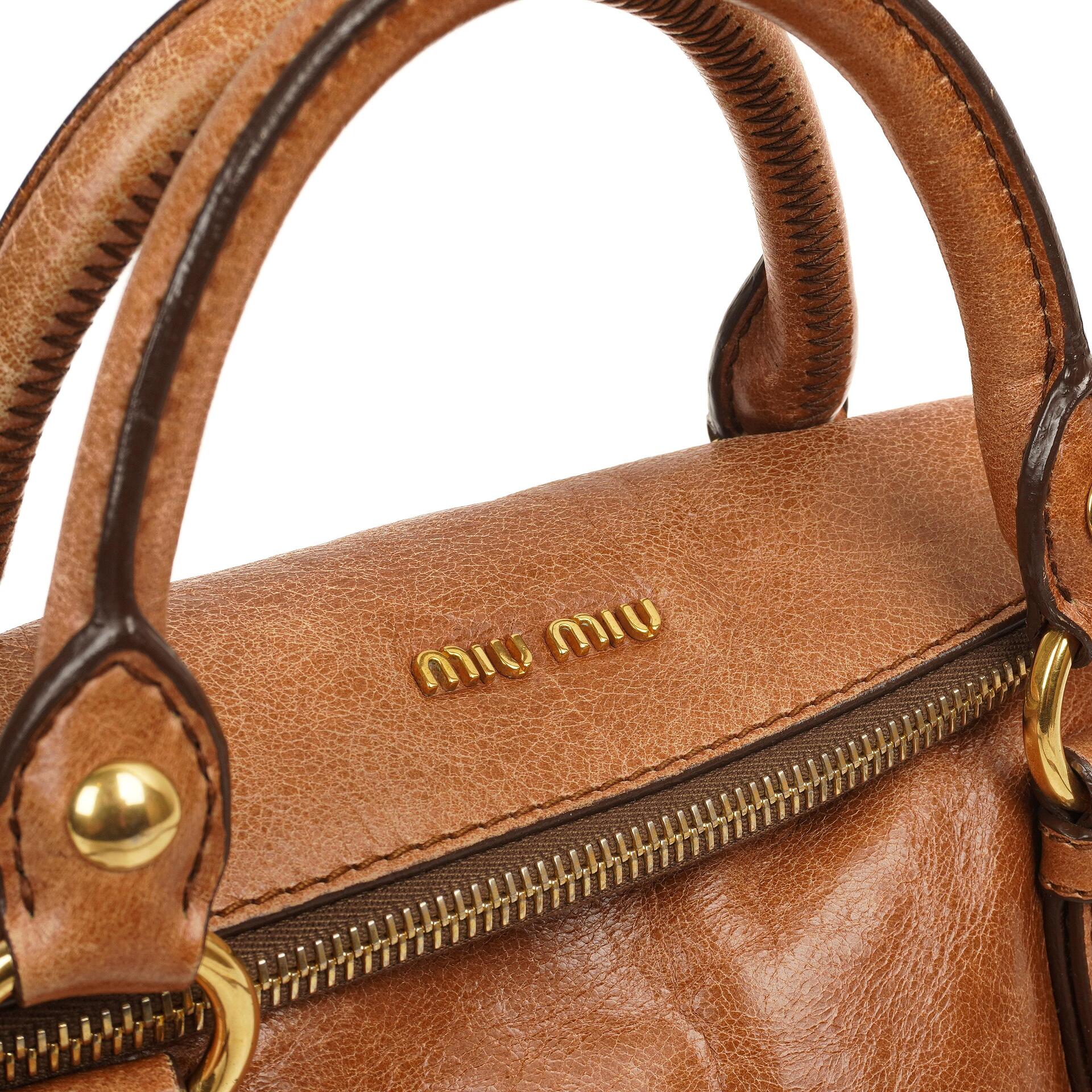 Miu Miu Vitello Lux Cognac Mini Bow Satchel Bag – plamexs