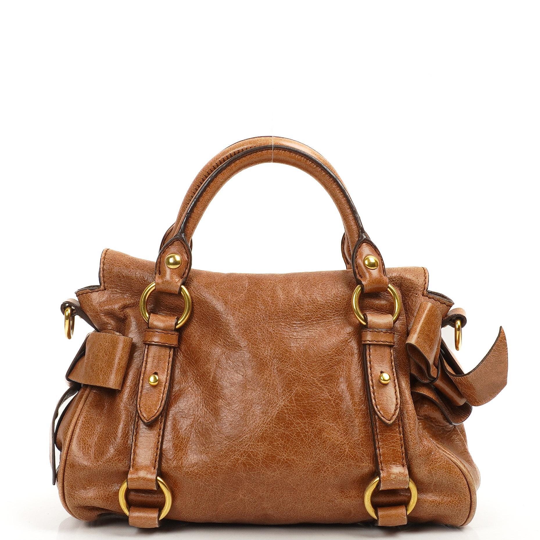 Miu Miu Vitello Lux Cognac Mini Bow Satchel Bag – PLAMEXS